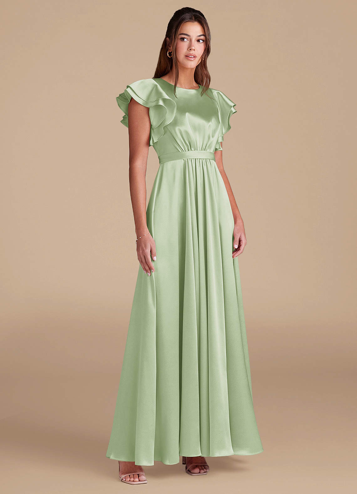 Azazie Daphne Final Sale A-Line Ruched Metallic Satin Floor-Length Dress image3