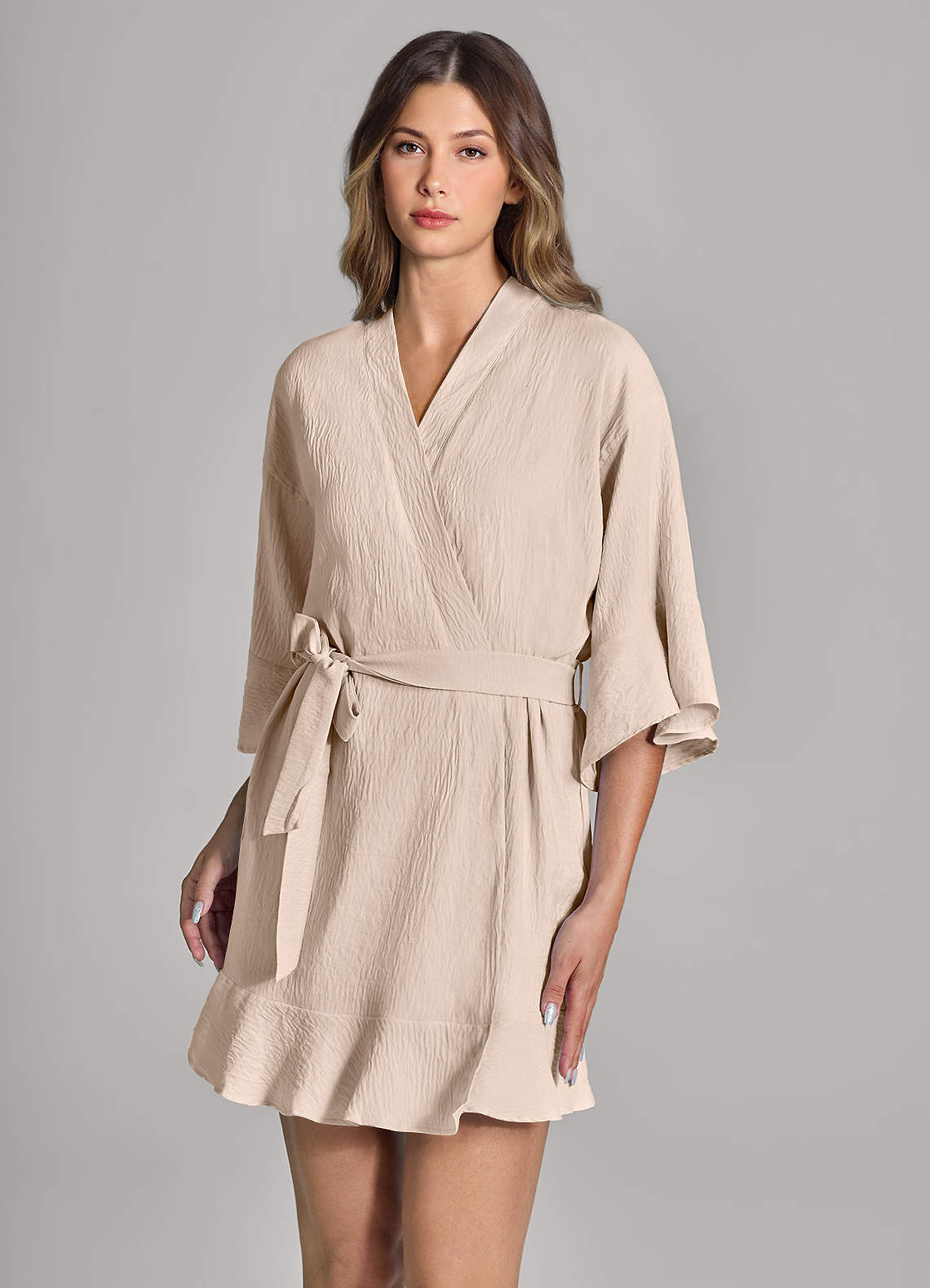 front Matching Color Ruffled Cloud-Soft Robe