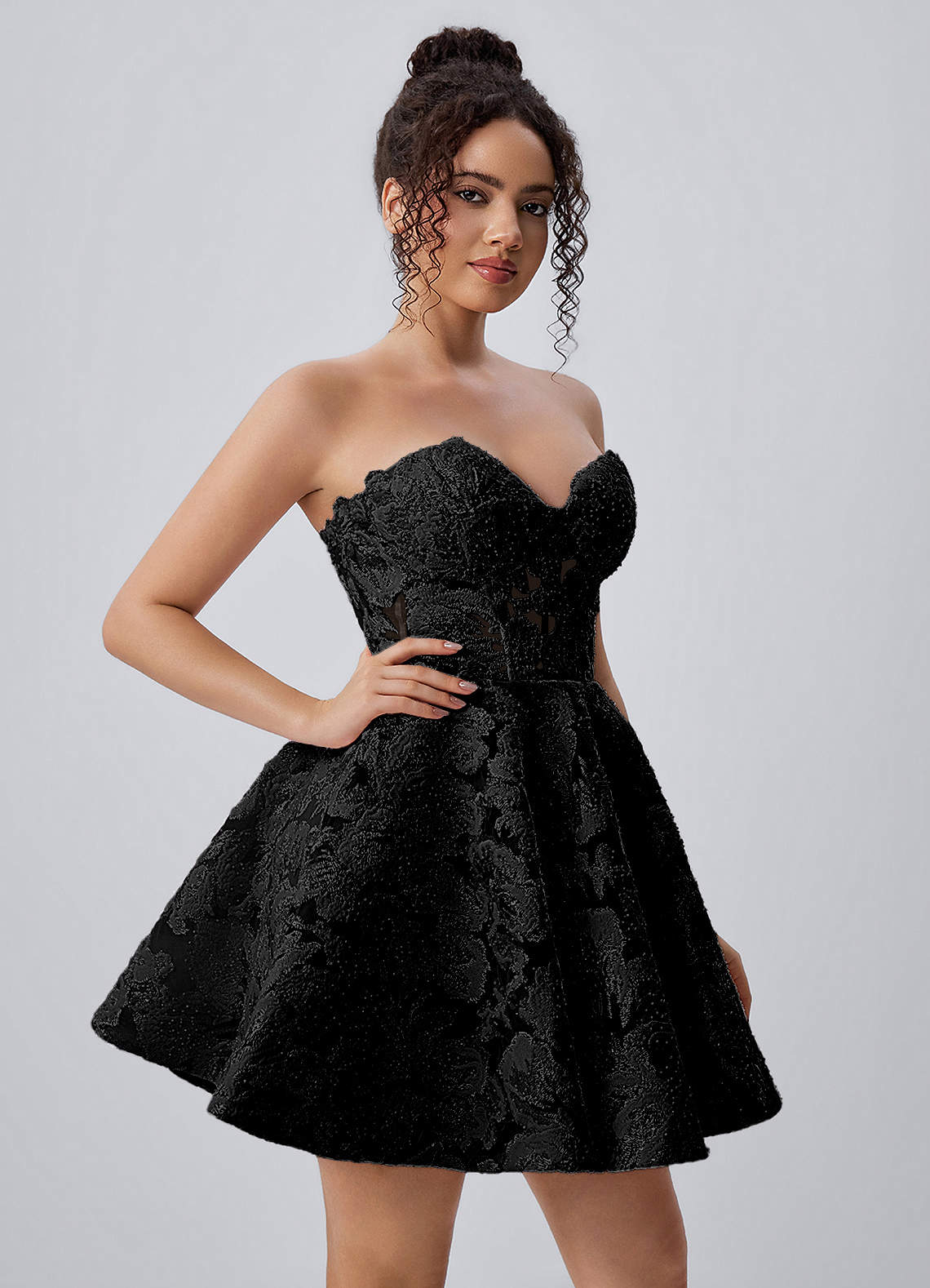 black strapless skater dress Azazie A-Line Mini Sweet 16 Beading Lace Appliqued 3D Flowers Corset Lace Sweetheart Size:6.5 USA (25.5 MEX) Bandeau Bodysuit Detail Maxi natural linen Ladies dresses The structured sweetheart neckline