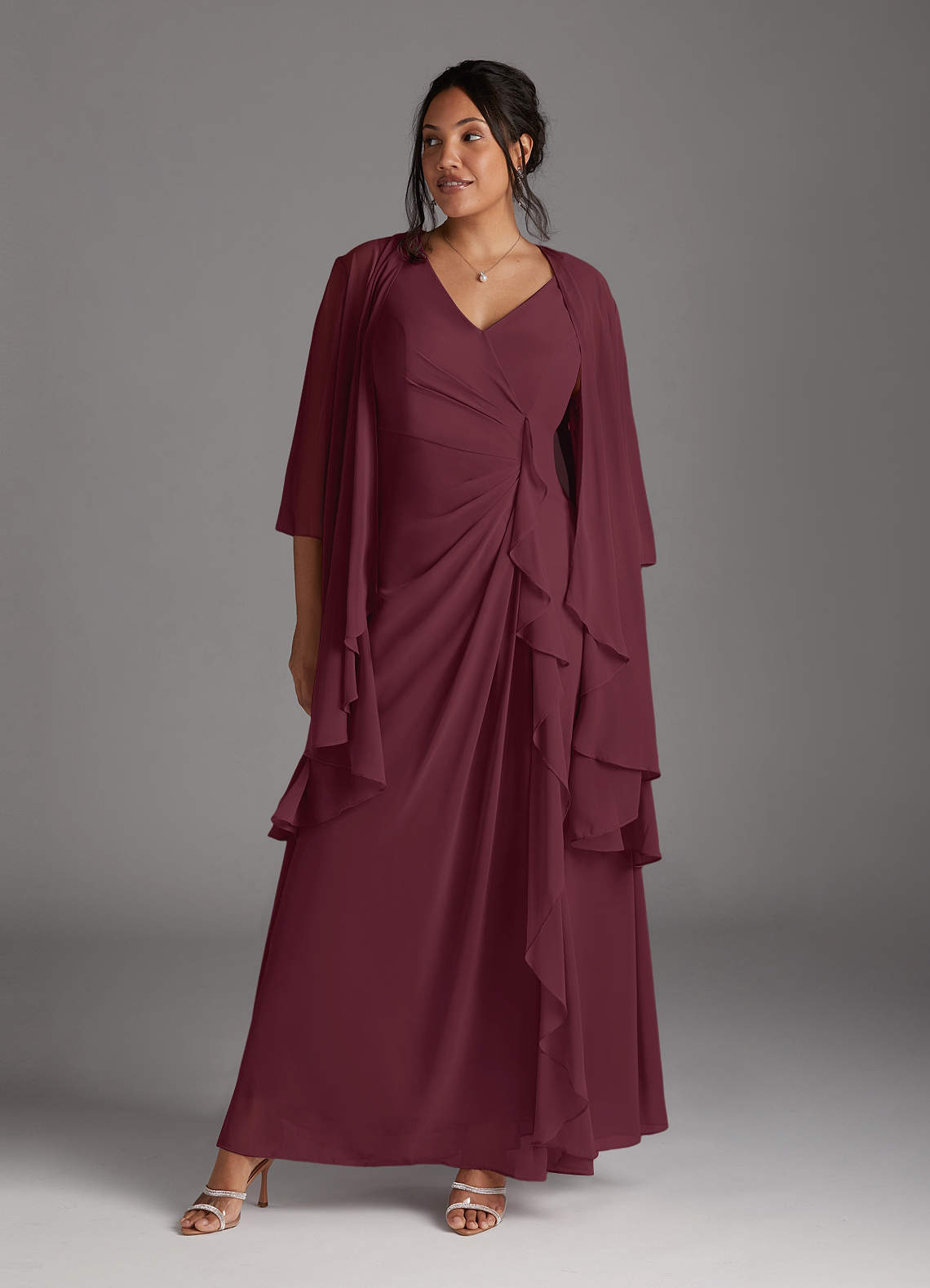 Azazie Manuella Mother of the Bride Dresses Cabernet A-Line V-Neck Pleated Chiffon Dress image1
