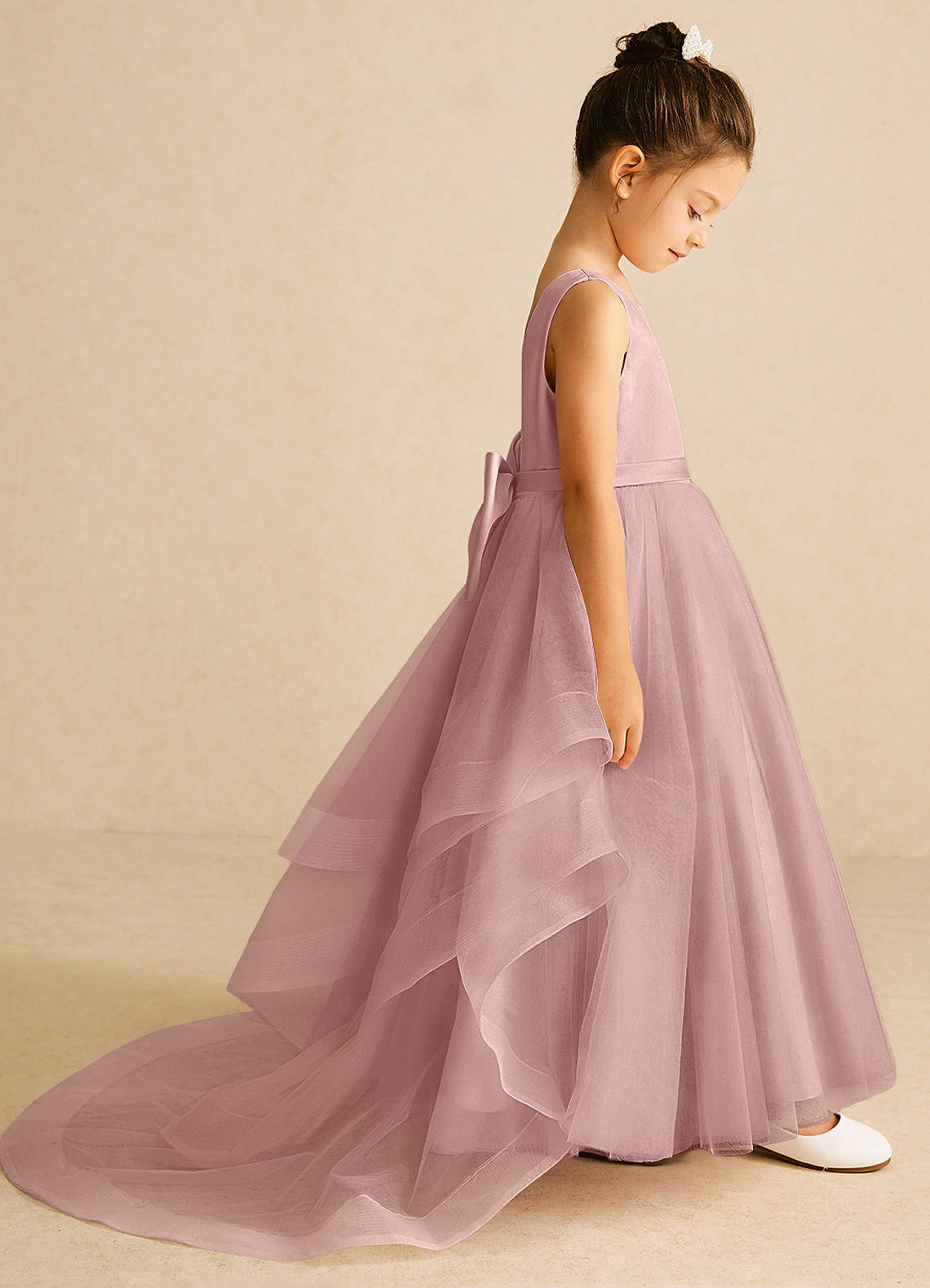 Azazie Pumpkin Flower Girl Dresses Dusty Rose A-Line Convertible Tulle Dress image2