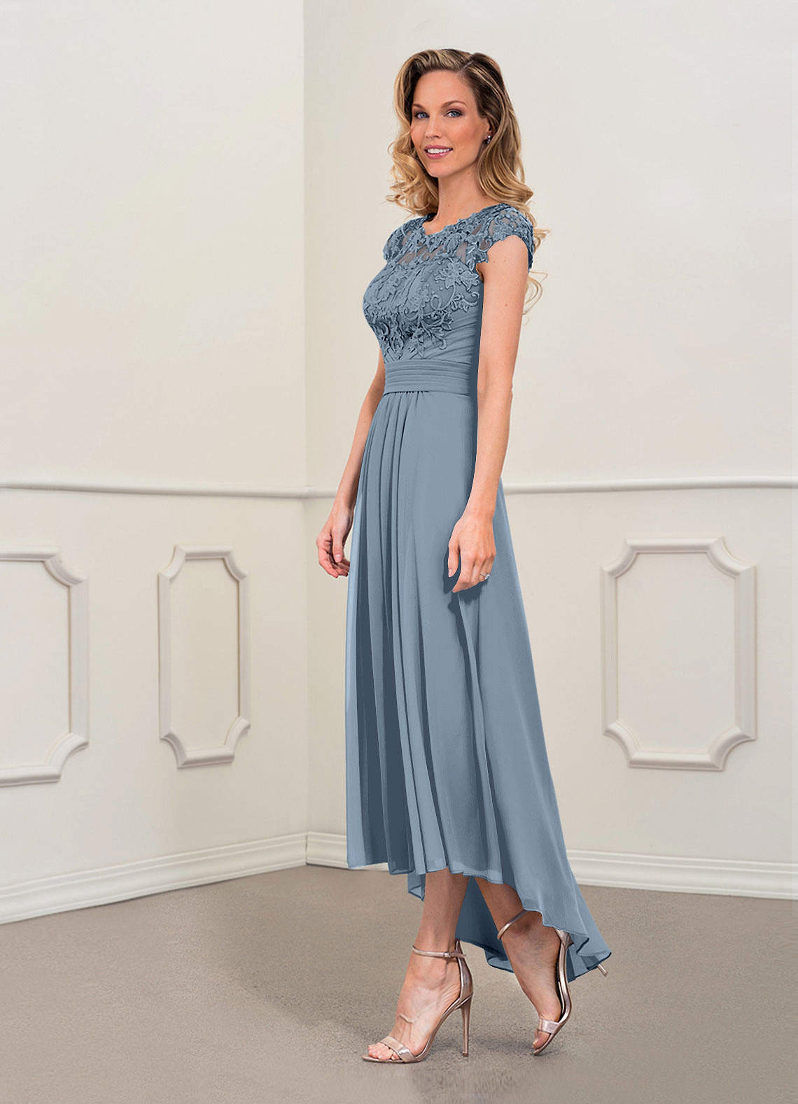 Azazie Amara Dusty Blue A-Line Lace Dress Mother of the Bride Dresses ...