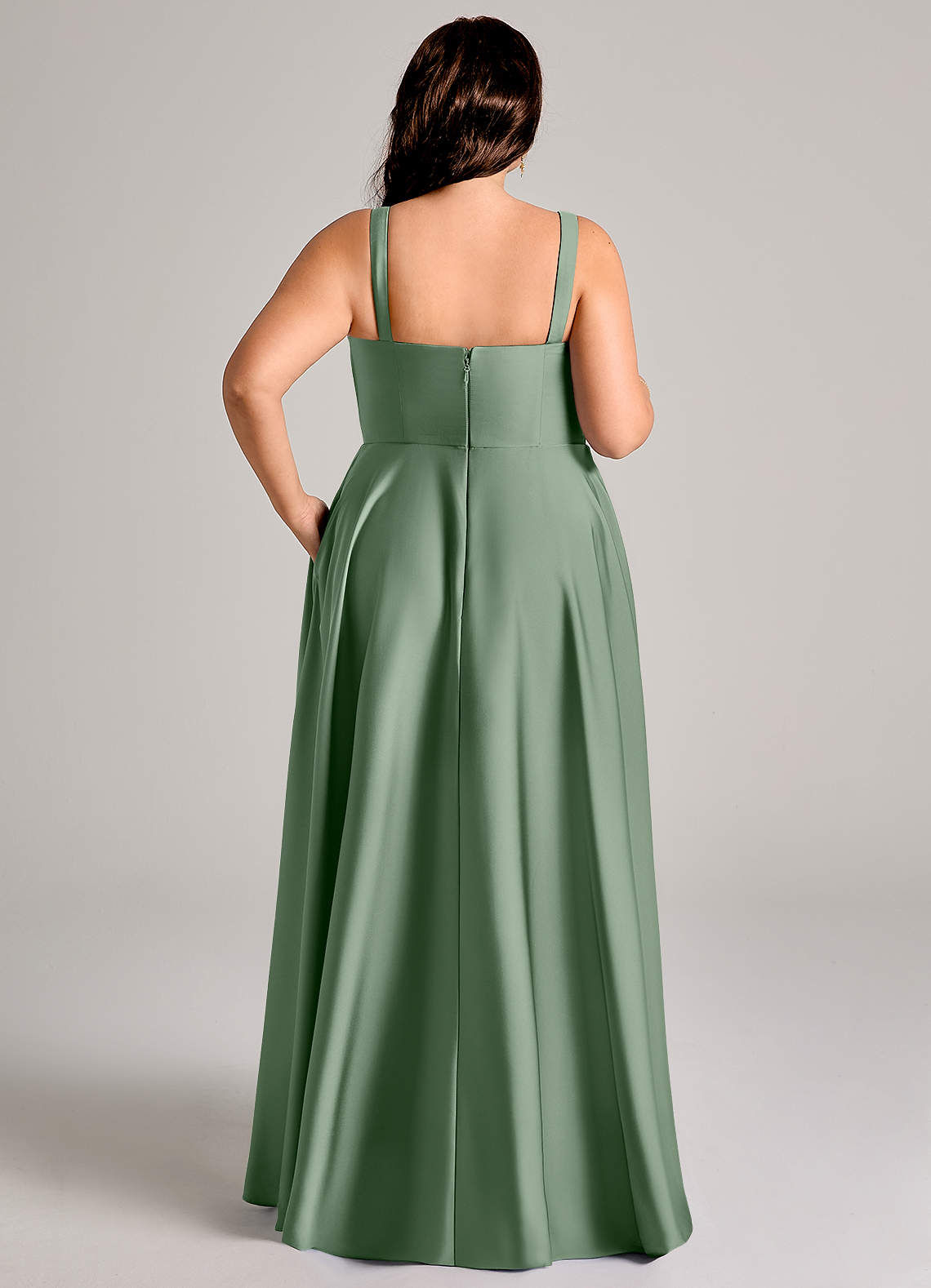 Azazie Shaude Bridesmaid Dresses Matcha A-Line Pleated Stretch Satin Dress image12