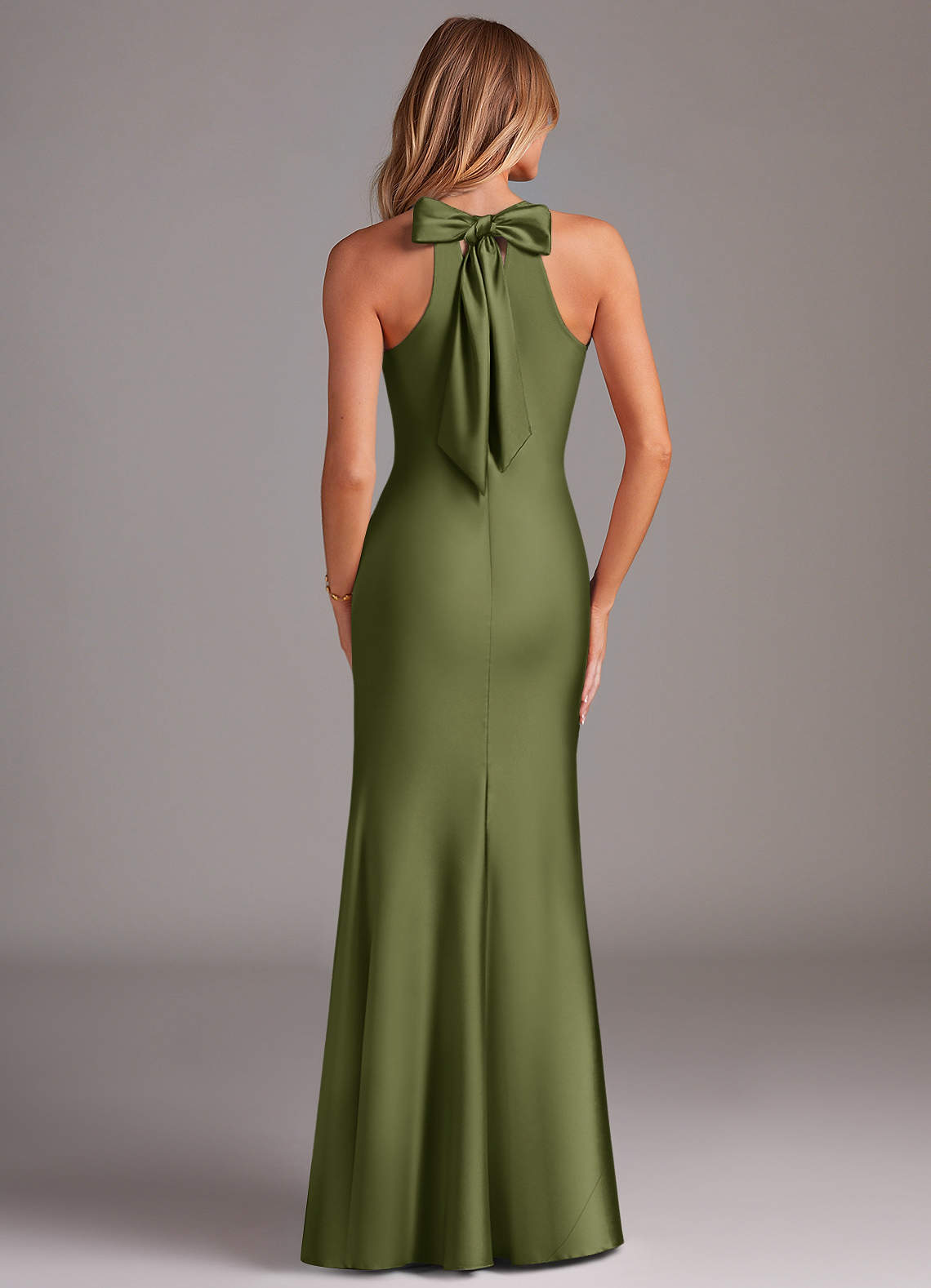 Azazie Doretta Bridesmaid Dresses Olive Mermaid Pleated Stretch Satin Dress image1