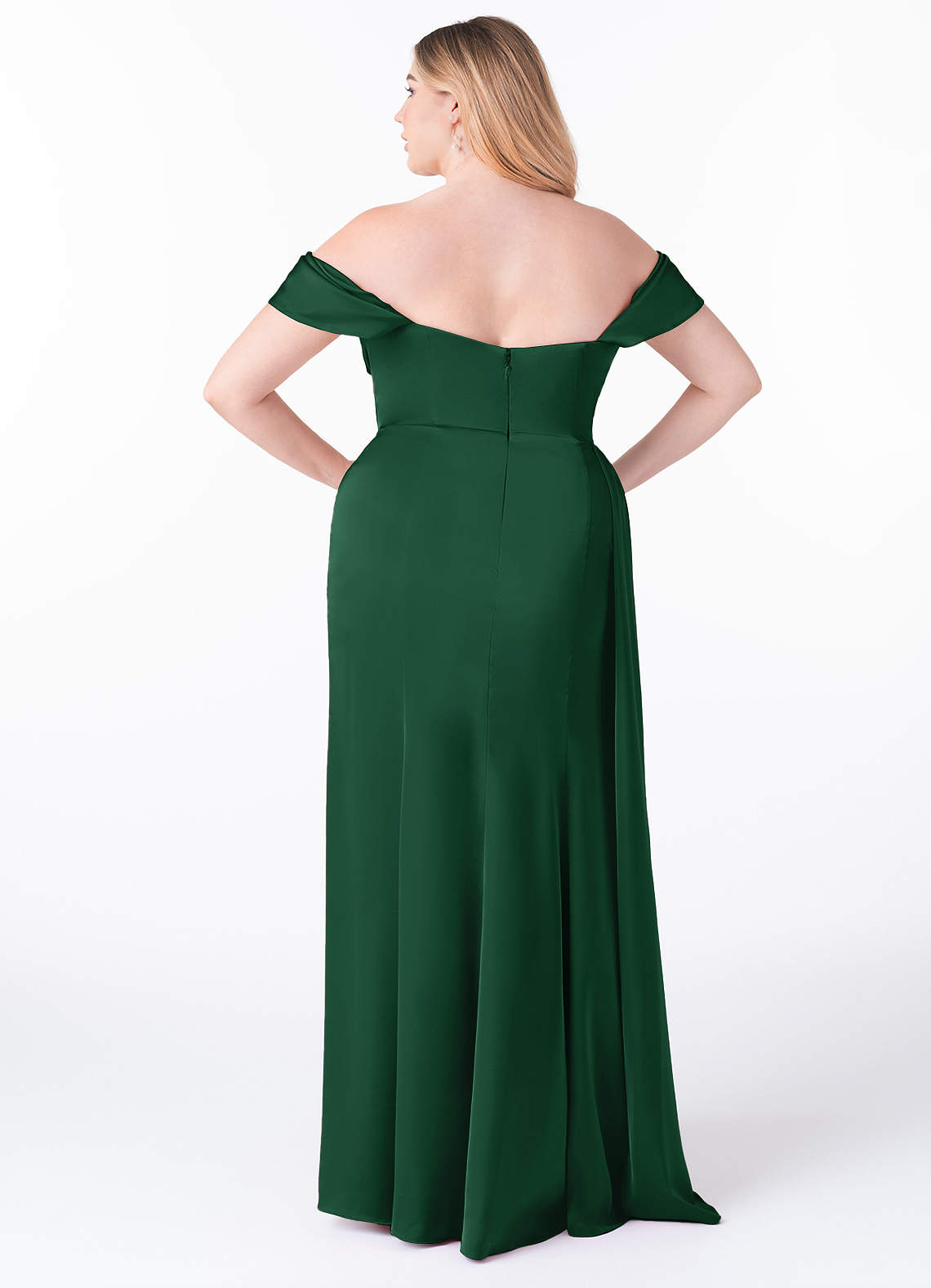 Azazie Amyra Bridesmaid Dresses Dark Green Mermaid Off the Shoulder Stretch Satin Convertible Dress image10