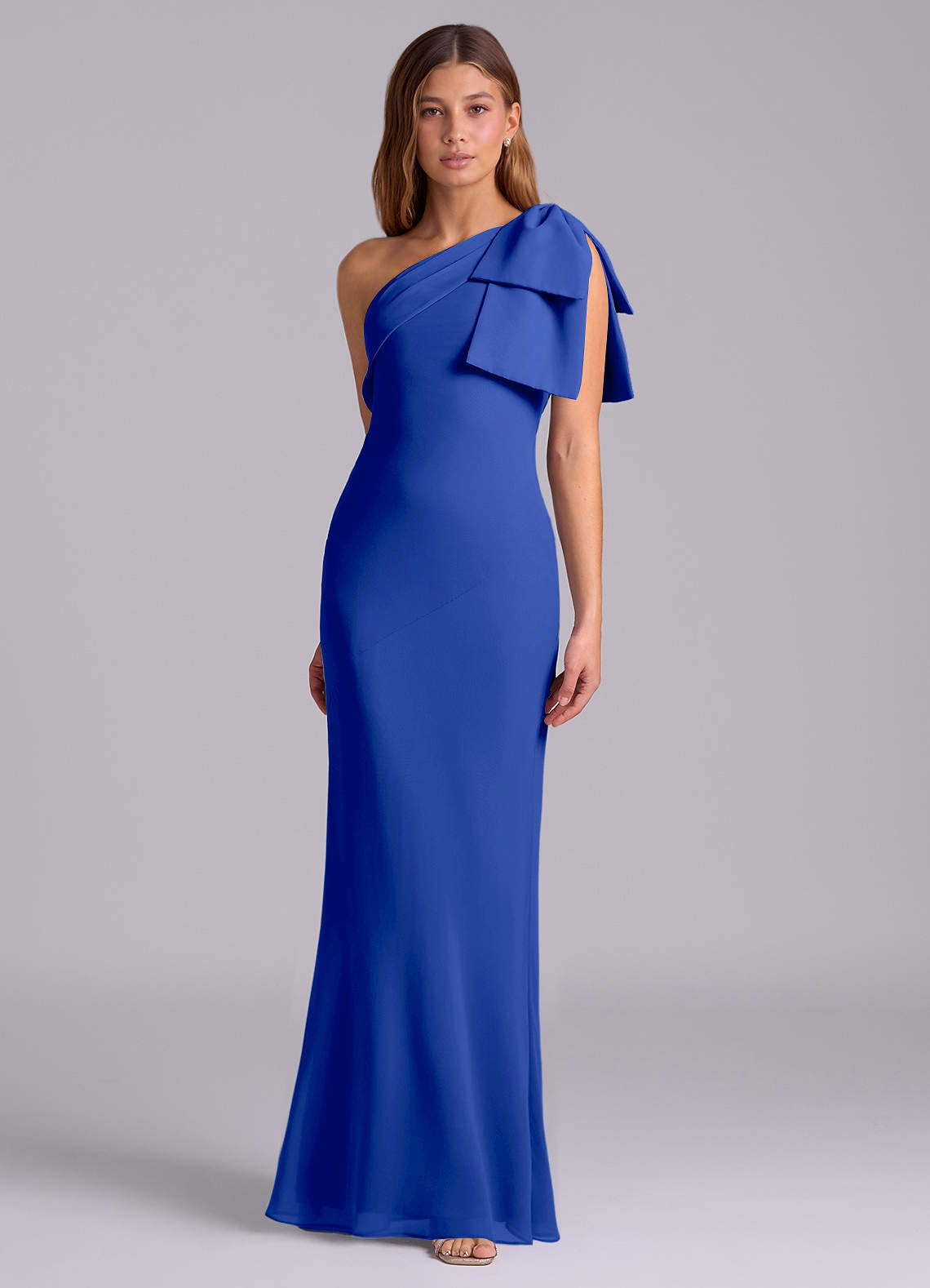 royal blue one shoulder bridesmaid dress Azazie Phaedra