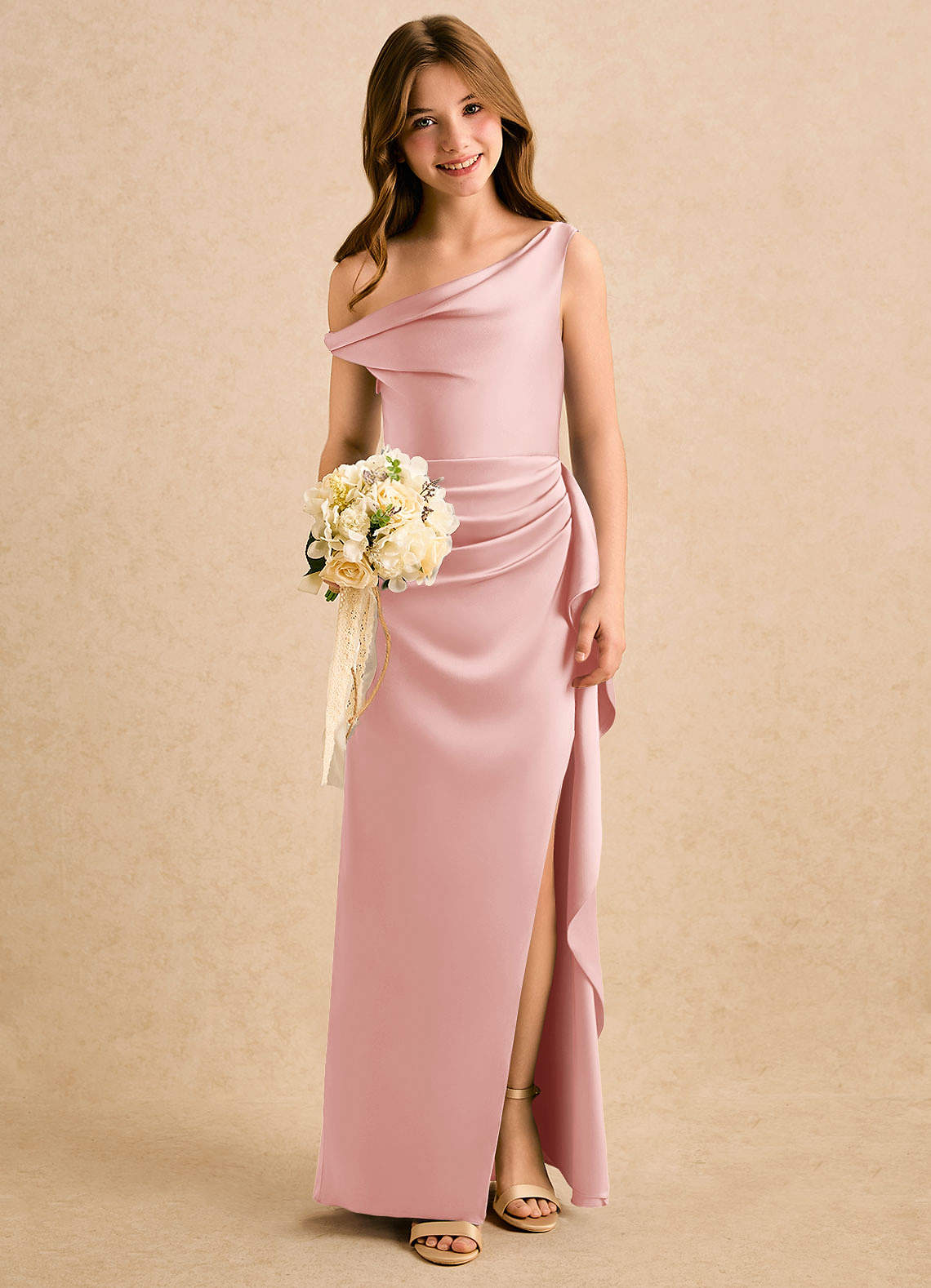 Azazie Avalia Girls Formal Endeligt salg Skede Off the shoulder Stræk satin Gulv-længde Kjole image4