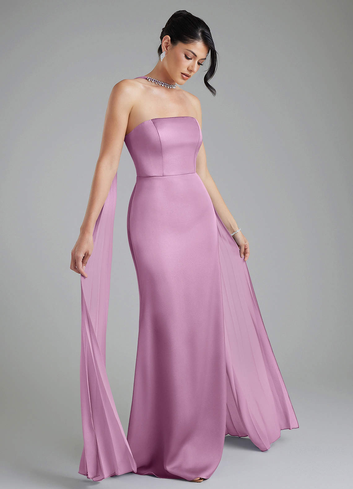 tyler satin dress MESHKI Tyler Strapless Satin Midi Dress - Gold