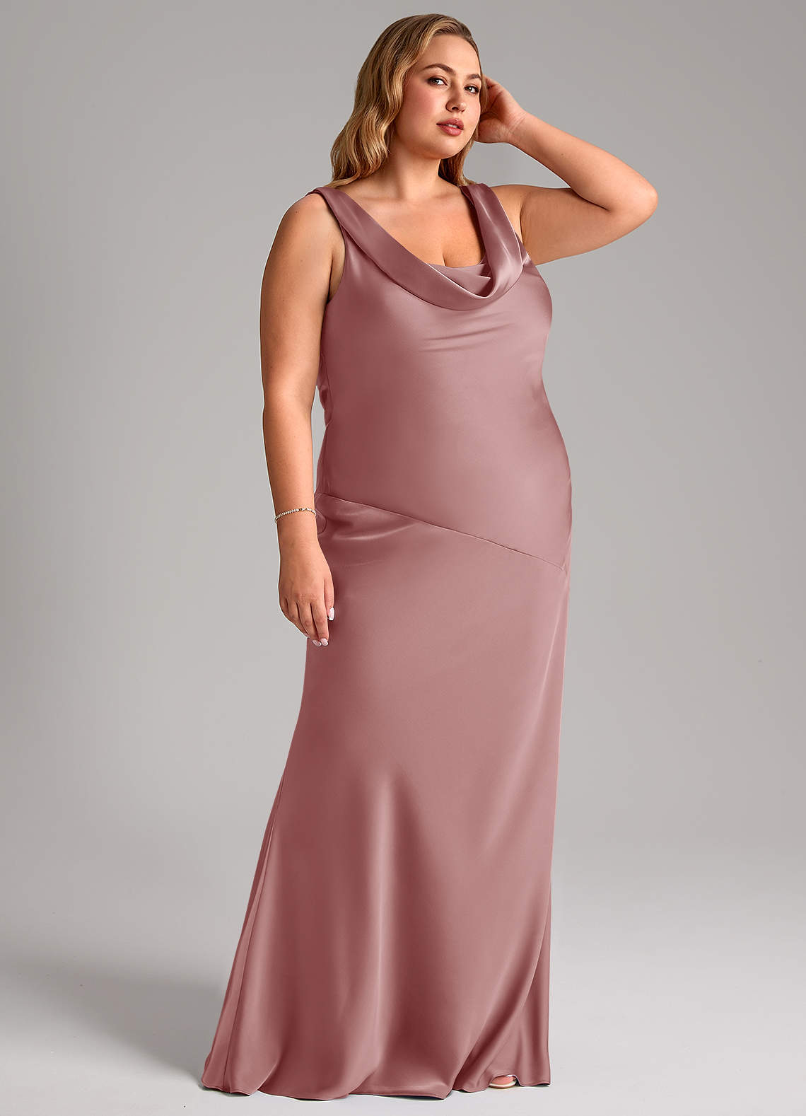 Azazie Rylina Bridesmaid Dresses Dusty Rose Mermaid Stretch Satin Dress image9