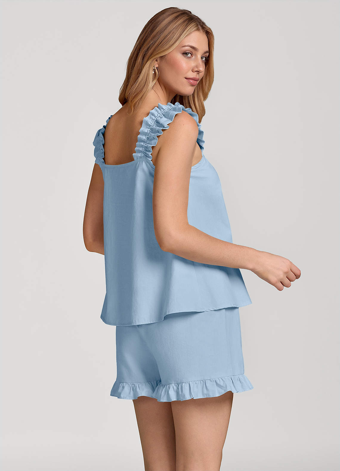 front Ruffled Sleeveless Cotton Pajama Set