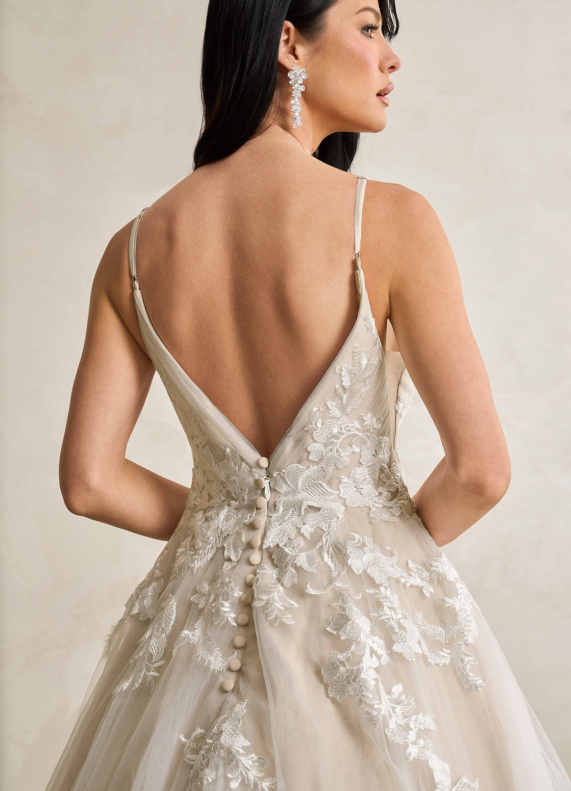 Azazie Rhodes Diamond White Nude A-Line V-Neck Sequins Tulle Dress