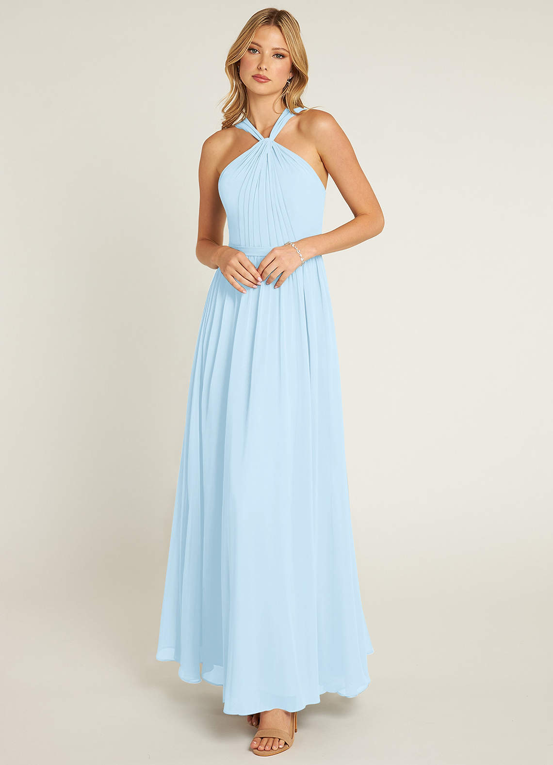 Azazie Jacey Brautjungfernkleider A-Linie Plissee Chiffon Kleid Himmelblau image1