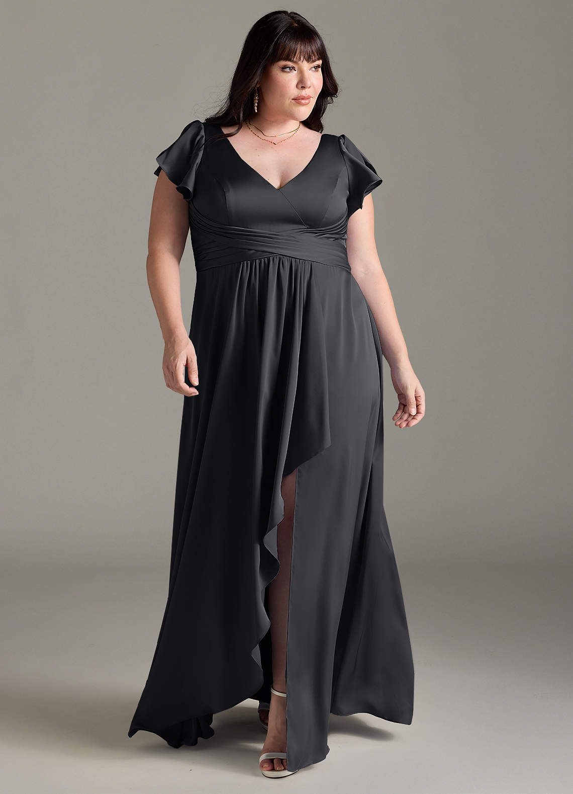 Azazie Omari Black Stretch Satin Bridesmaid Dresses | Azazie
