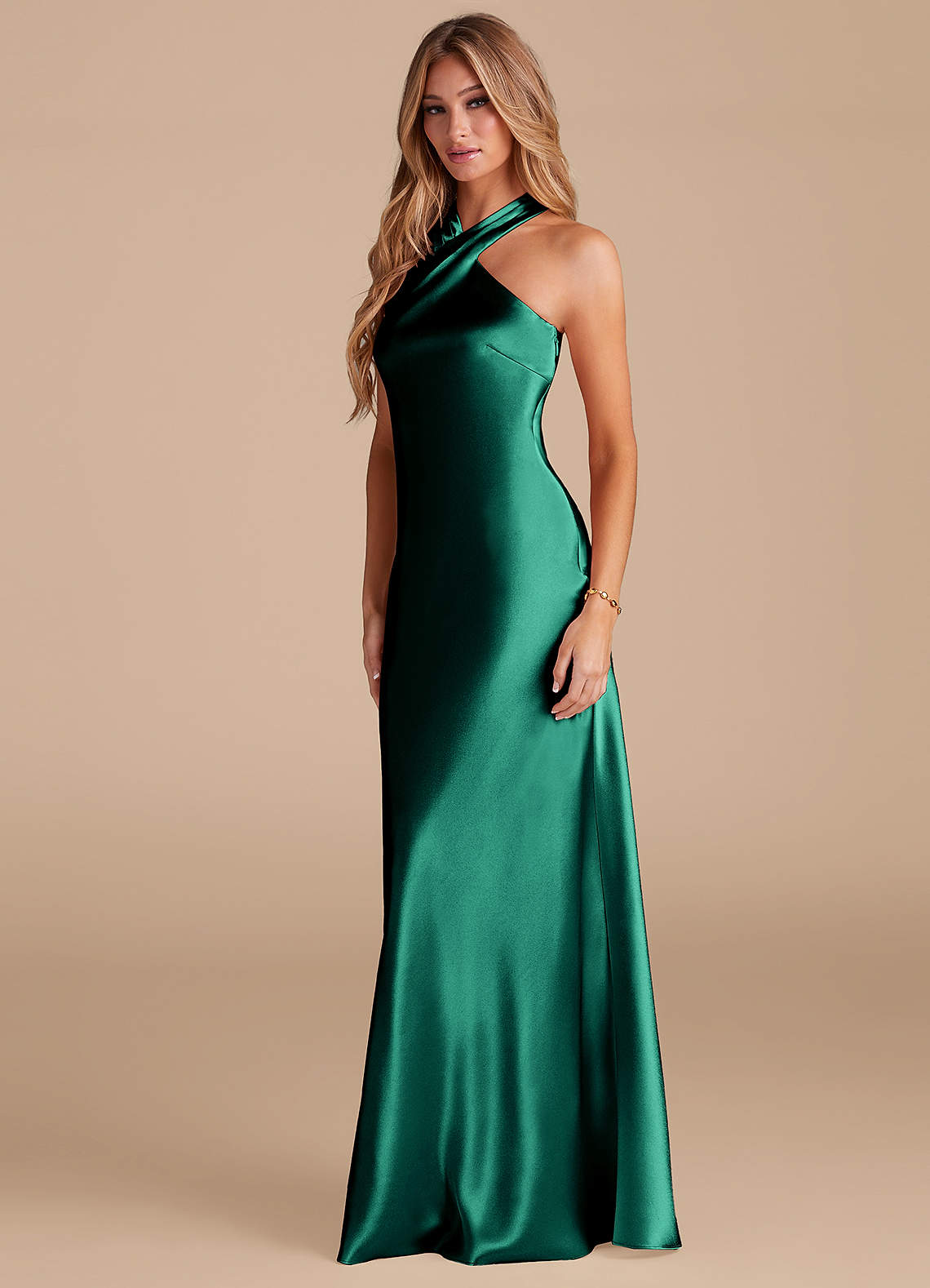 Azazie Doretta At-home Try On Dresses Espresso Mermaid Bow Metallic Satin Dress image3