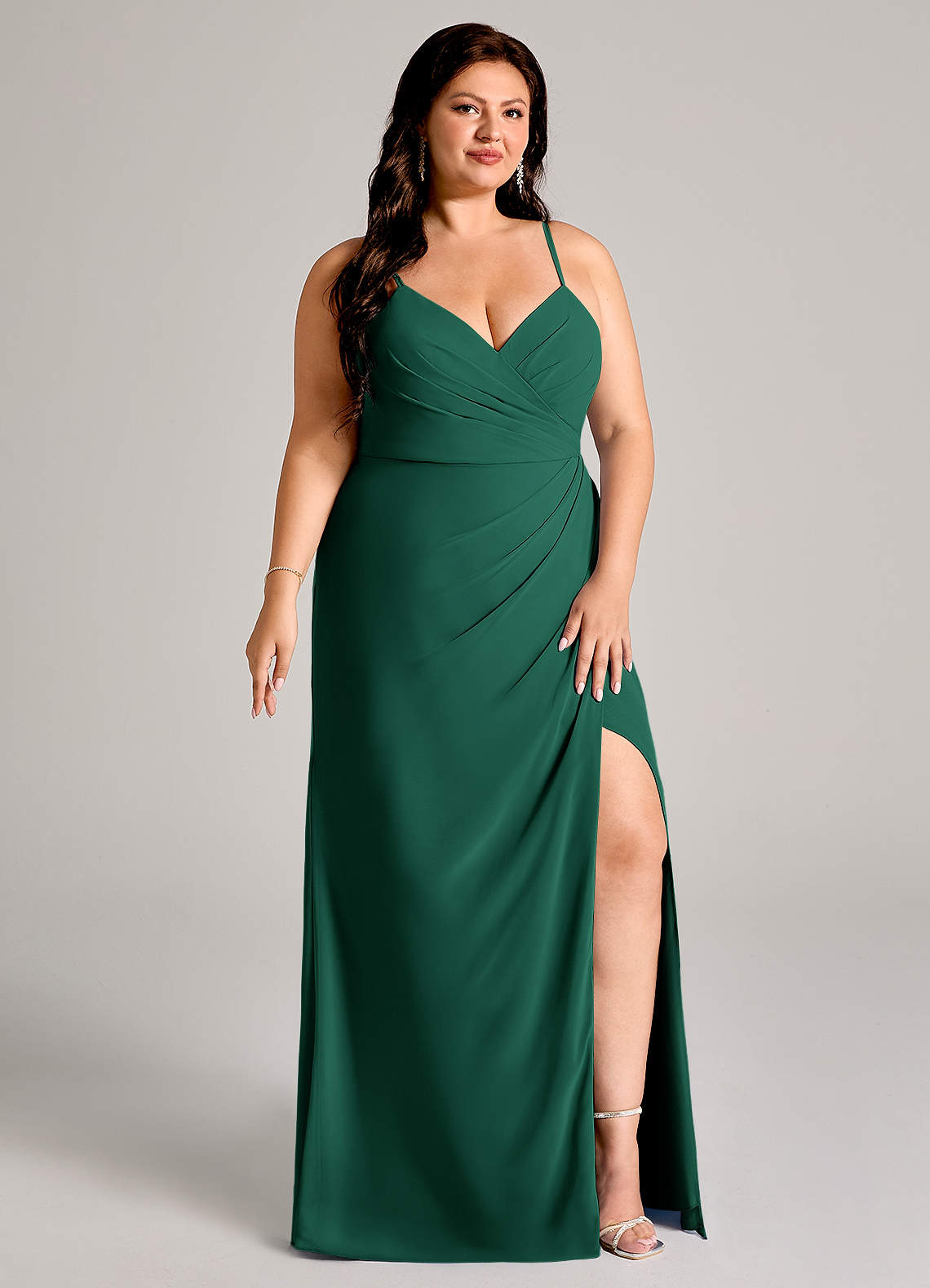 Azazie Sheath V-Neck Floor-Length Chiffon Bridesmaid Dresses - Emerald