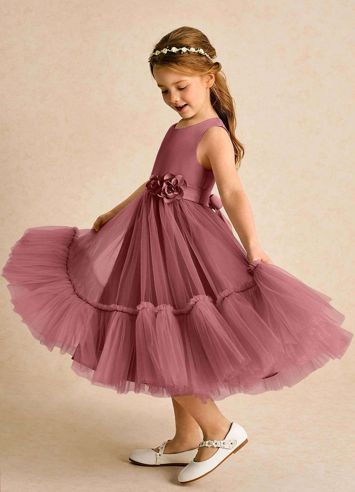Azazie Miracle Blumenmädchenkleider A-Linie Schleifen Matte Satin Kleid Amethyst image1