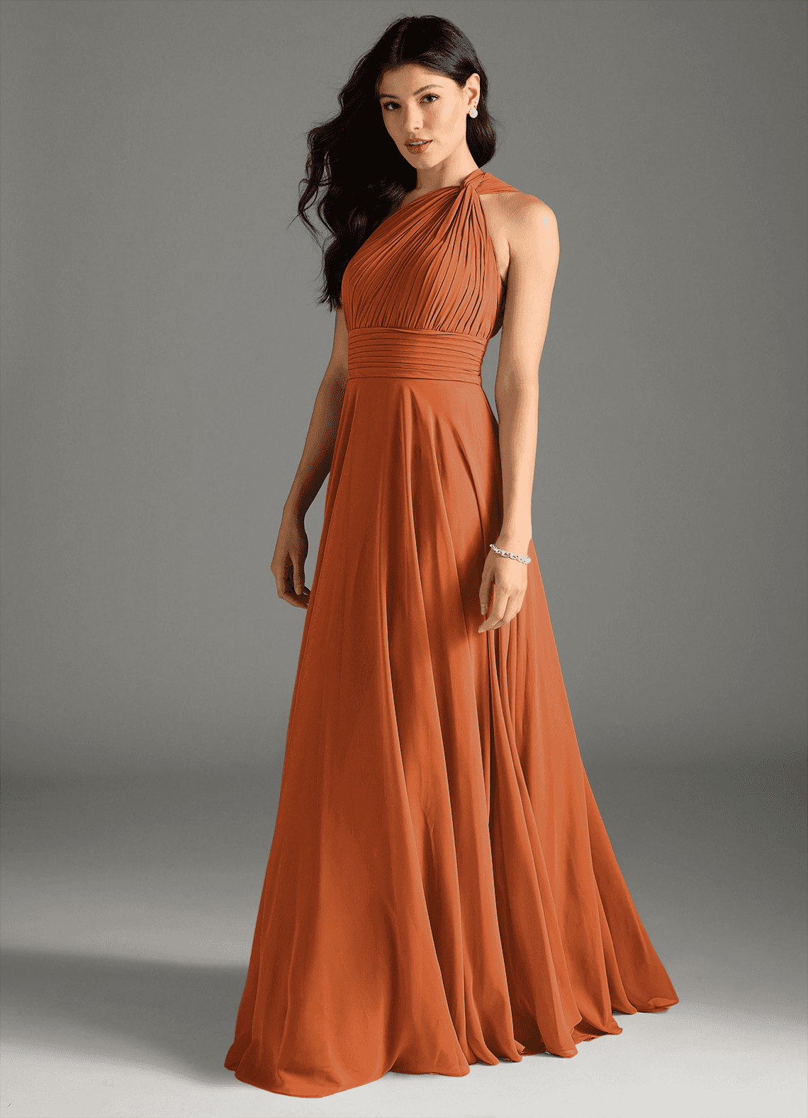 Azazie Charlize Bridesmaid Dresses Cinnamon A-Line One Shoulder Chiffon Dress image3