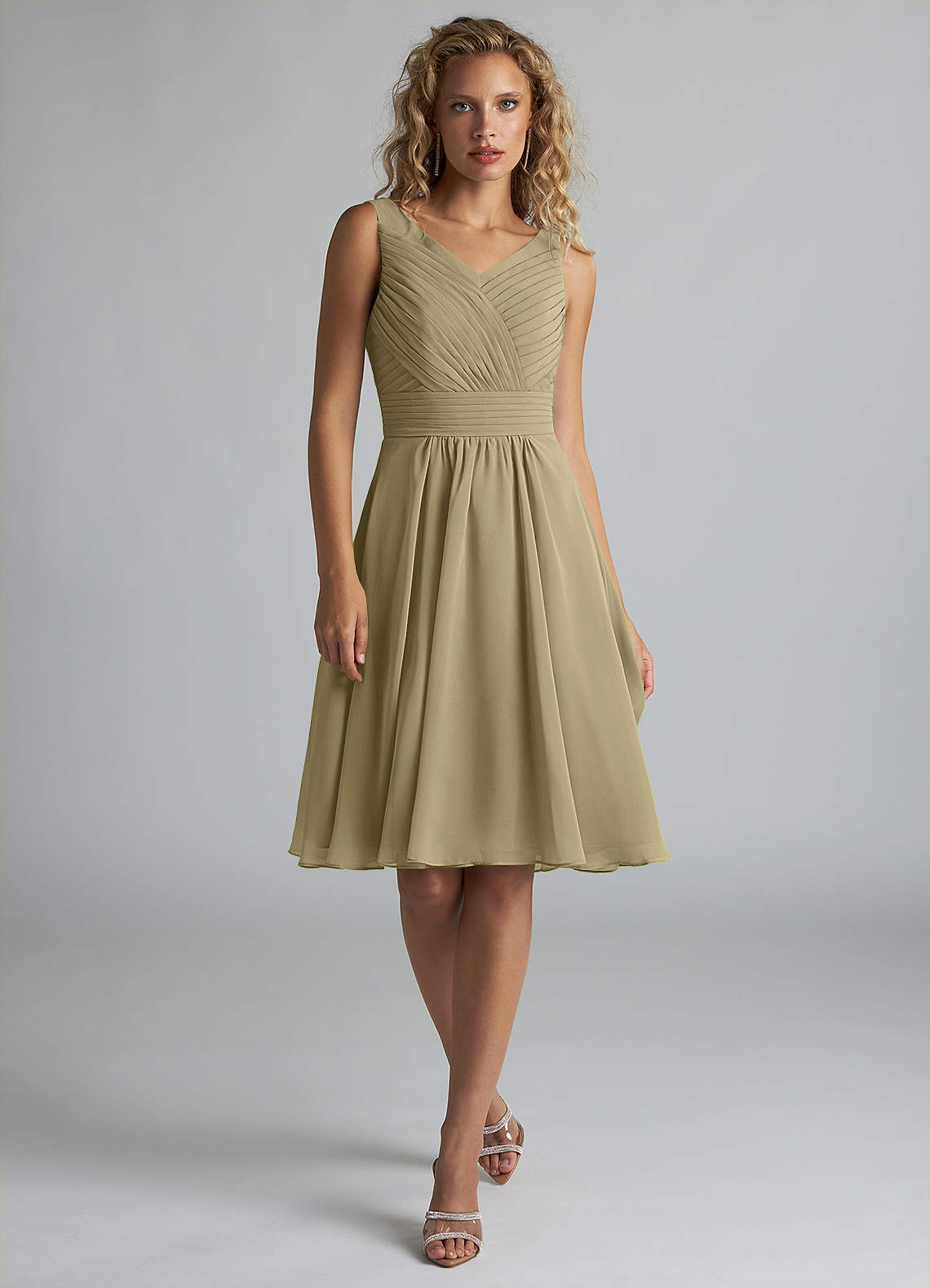 Azazie Grace Bridesmaid Dresses Moss Green A-Line Pleated Chiffon Dress image1