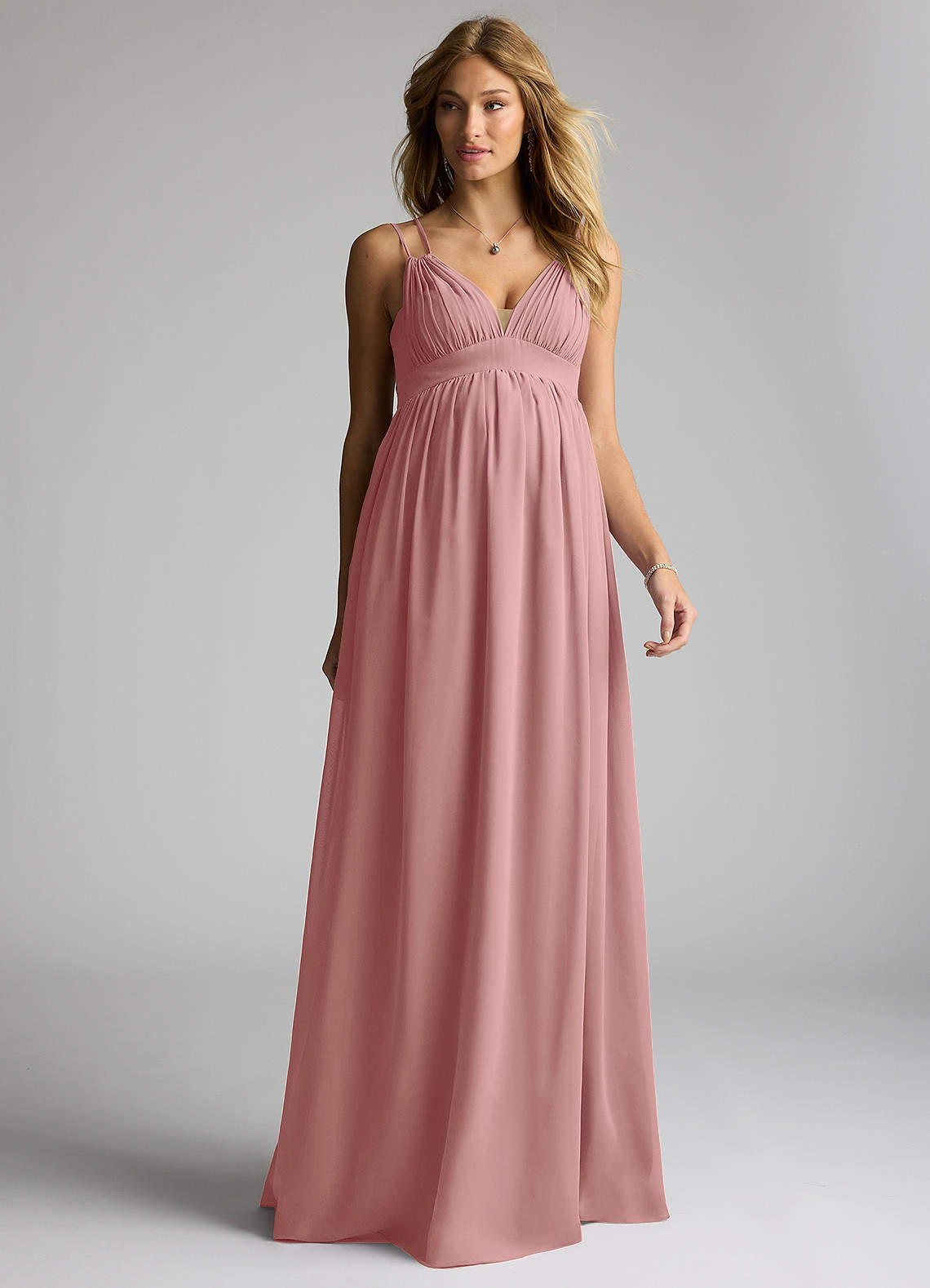 Azazie Emree Maternity Bridesmaid Dresses A-Line Chiffon Floor-Length Dress image1