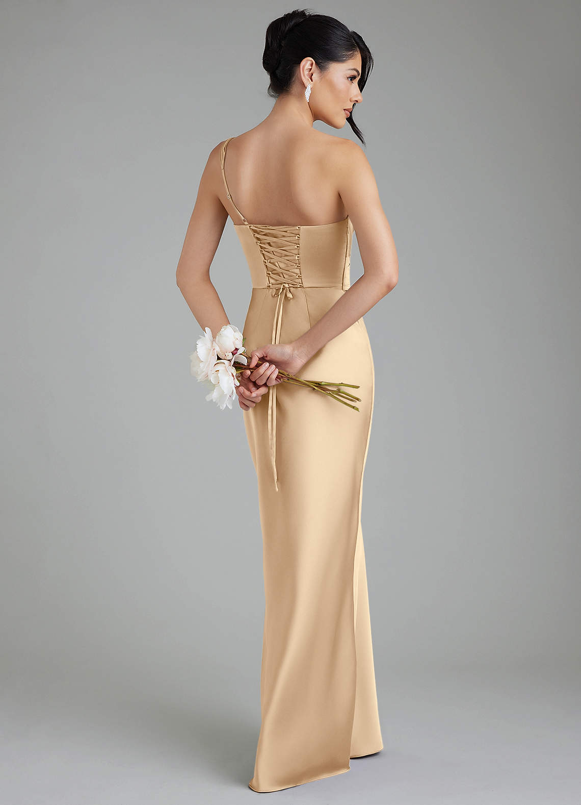 Azazie Sabrina Bridesmaid Dresses Champagne Mermaid Corset Stretch Satin Dress image1