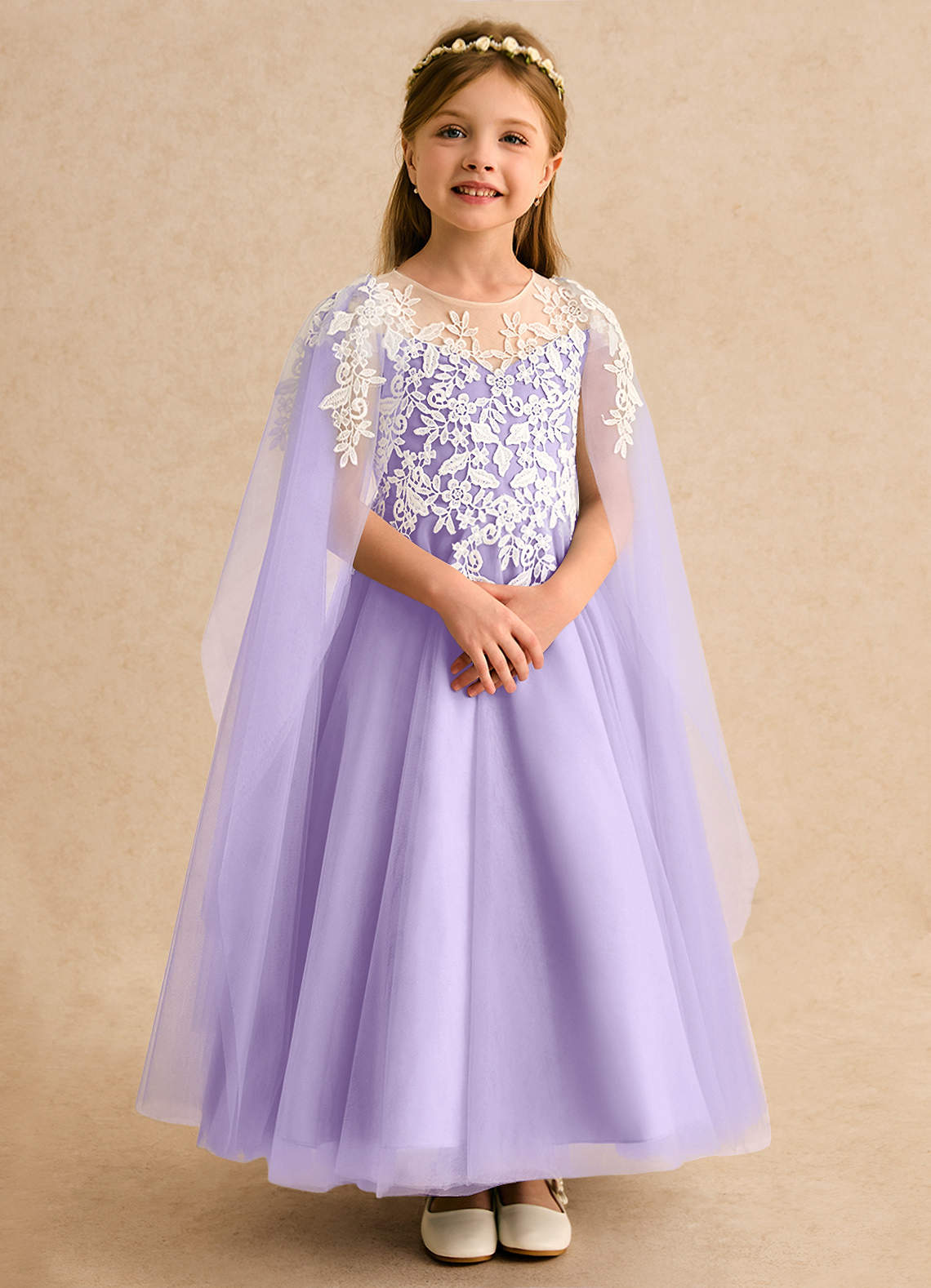 Azazie Dandelion Robe Demoiselle D'honneur Fillette Robe Princesse en Dentelle Lilas image6