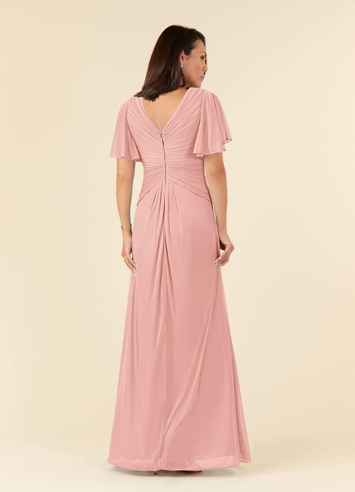 Azazie Emmeline Mother of the Bride Dresses Rosette A-Line V-Neck Pleated Mesh Dress image1