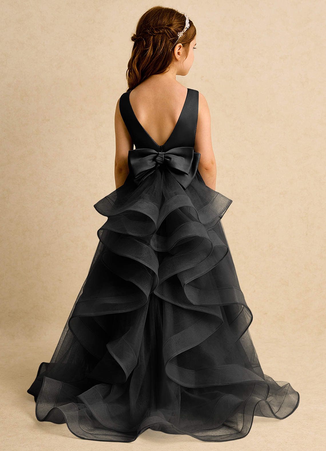 Azazie Lior Robe Demoiselle D'honneur Fillette Robe Princesse en Tulle Plissée Noir image6