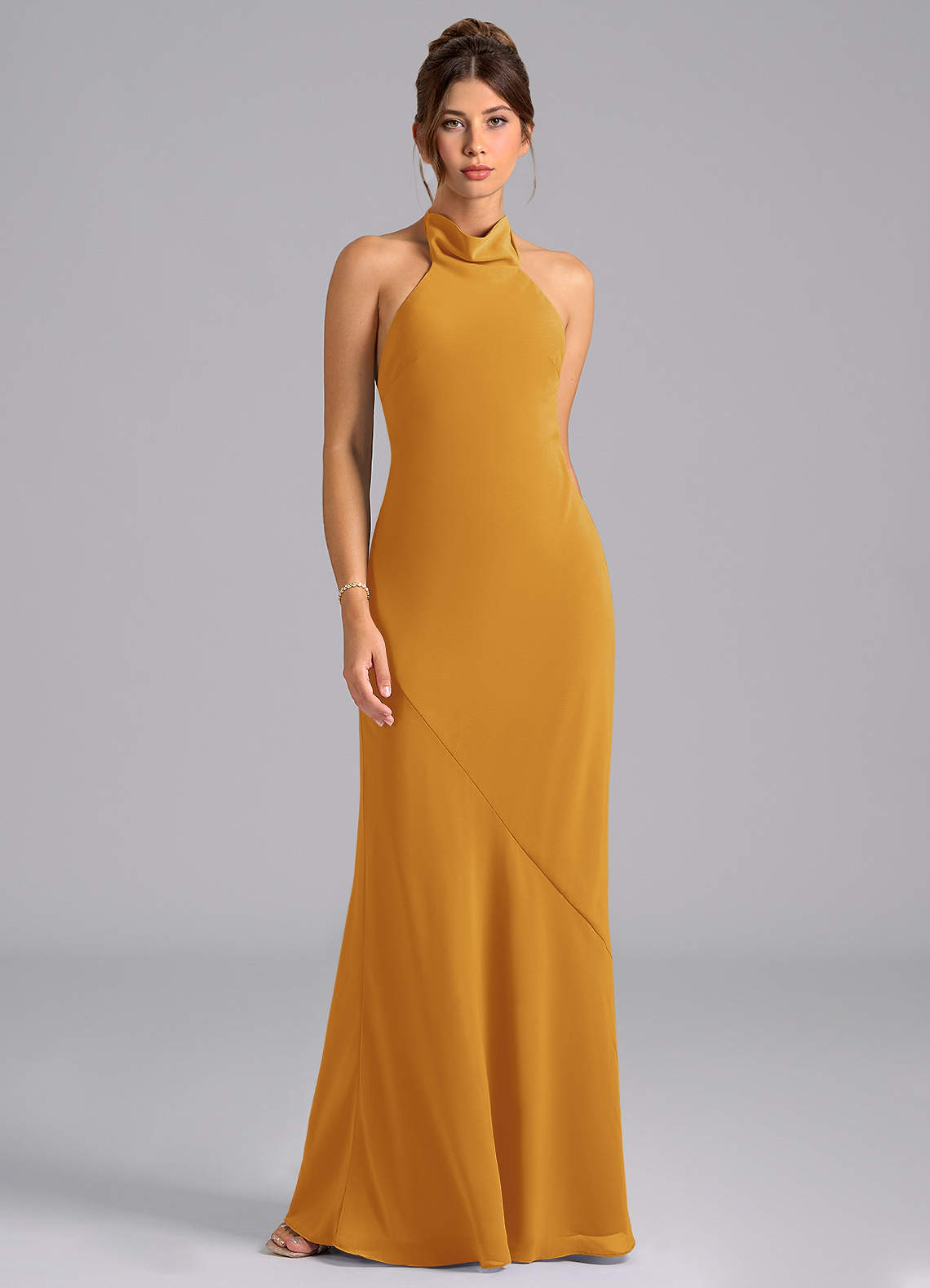 Azazie Velli Brudepigekjoler Havfrue Høj hals Chiffon Gulv-længde Kjole image5