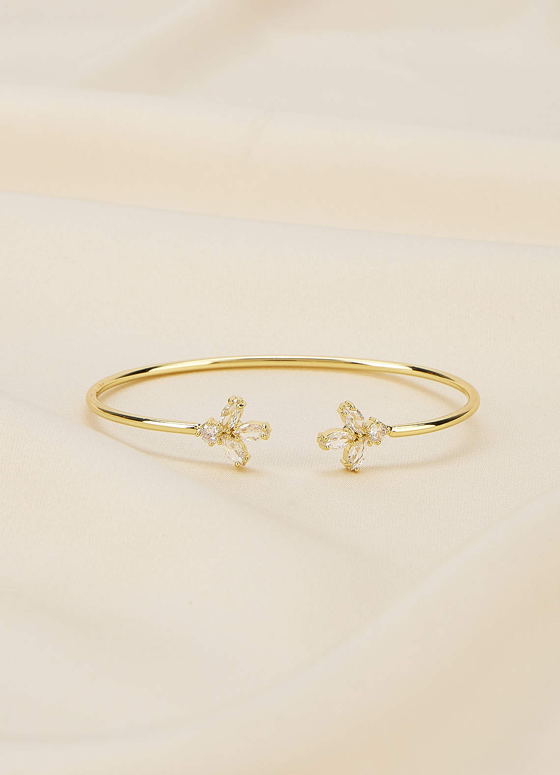 front Crystal Leaves End Cuff Bracelet