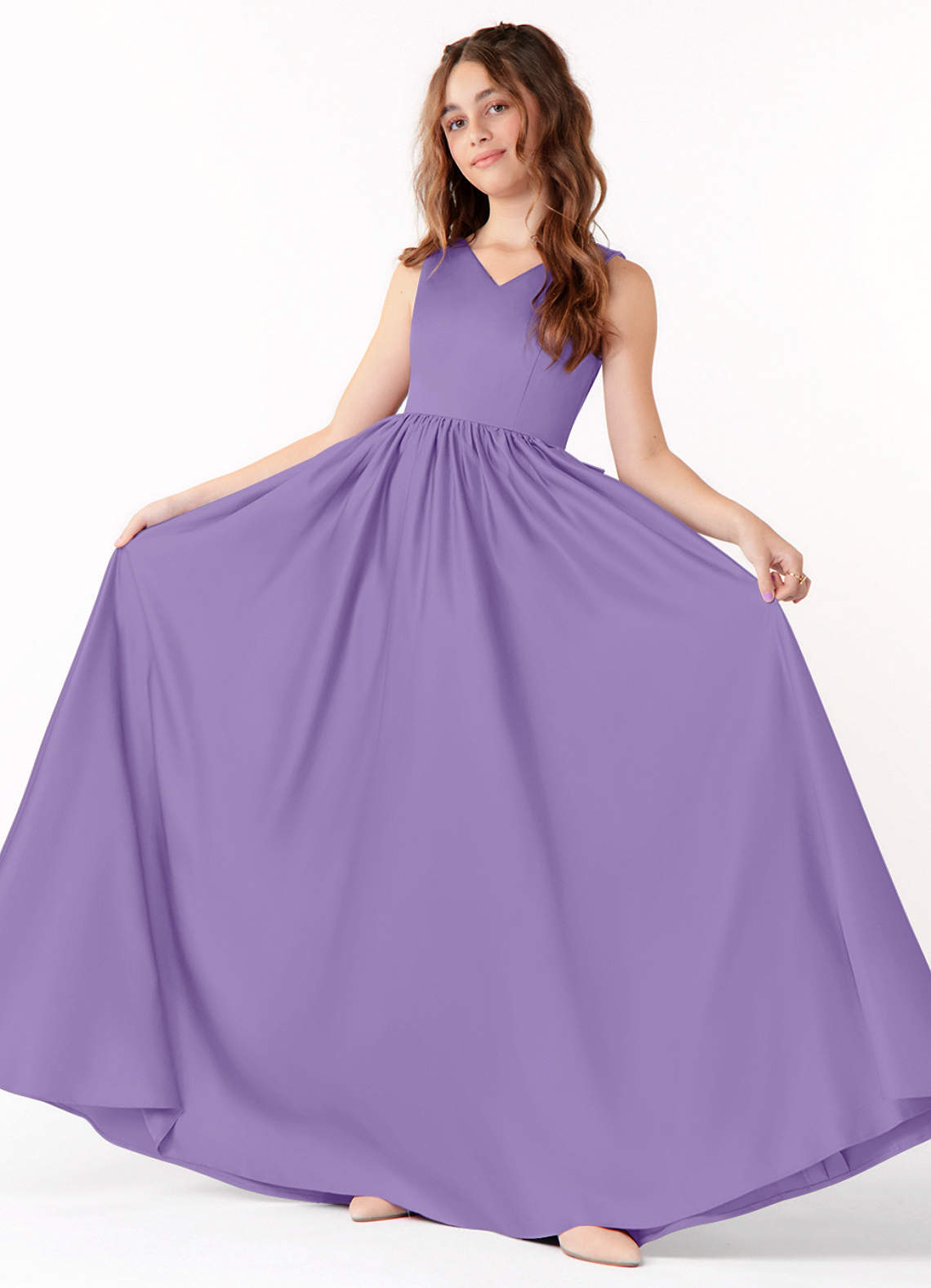 Azazie Hathaway Junior Tahiti A-Line Bow Matte Satin Dress image1