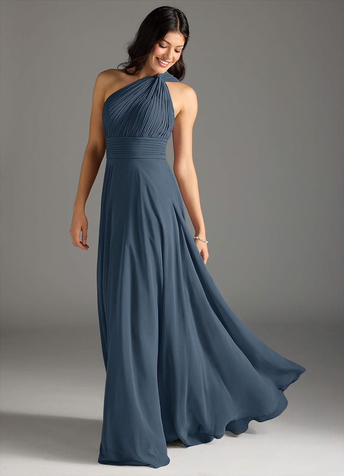 chiffon grecian bridesmaid dresses Draped Chiffon Grecian Column Gown with Convertible Straps