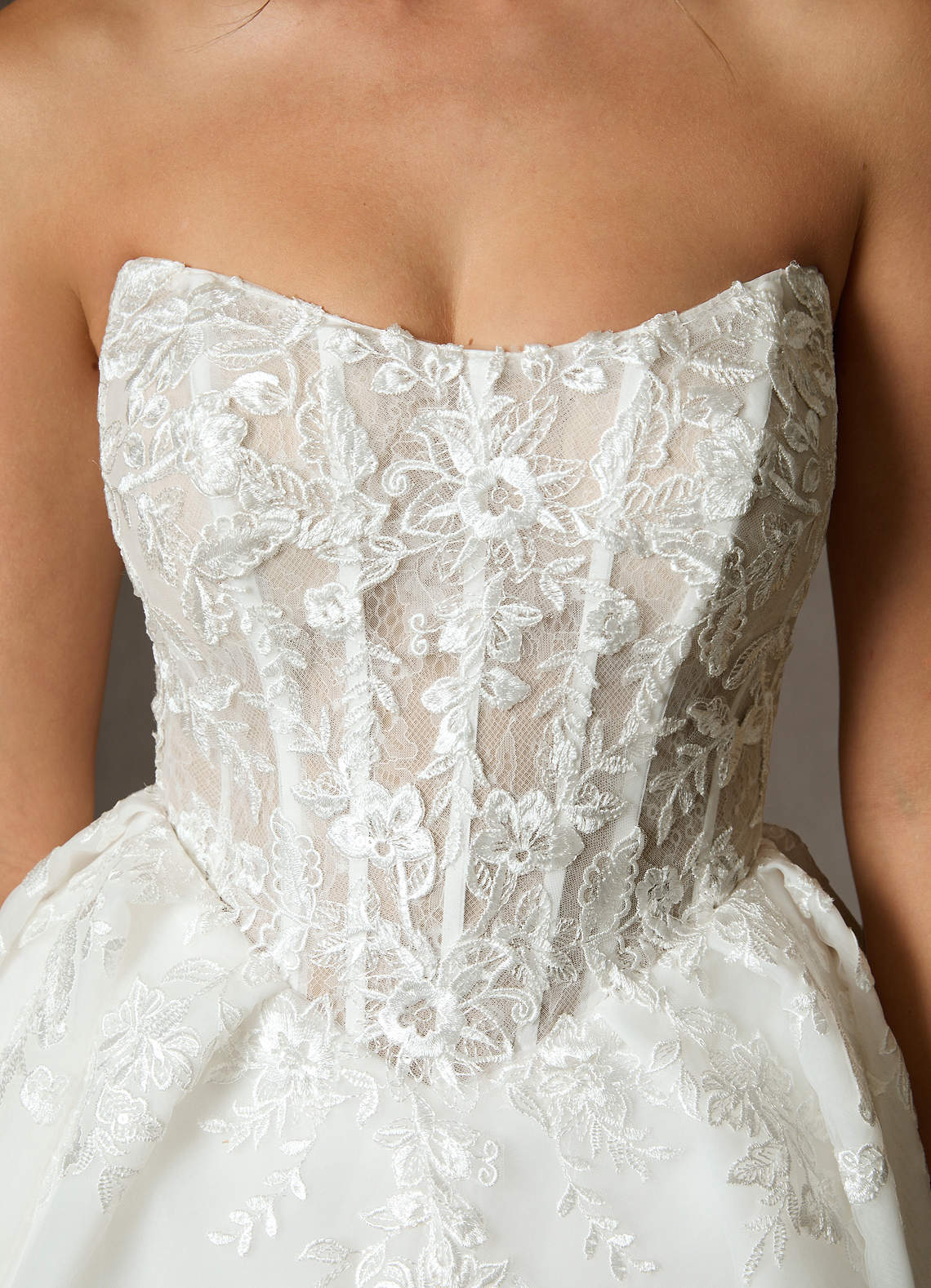 Azazie Ainsley Wedding Dresses Diamond White Champagne Ball-Gown Strapless Lace Dress image7