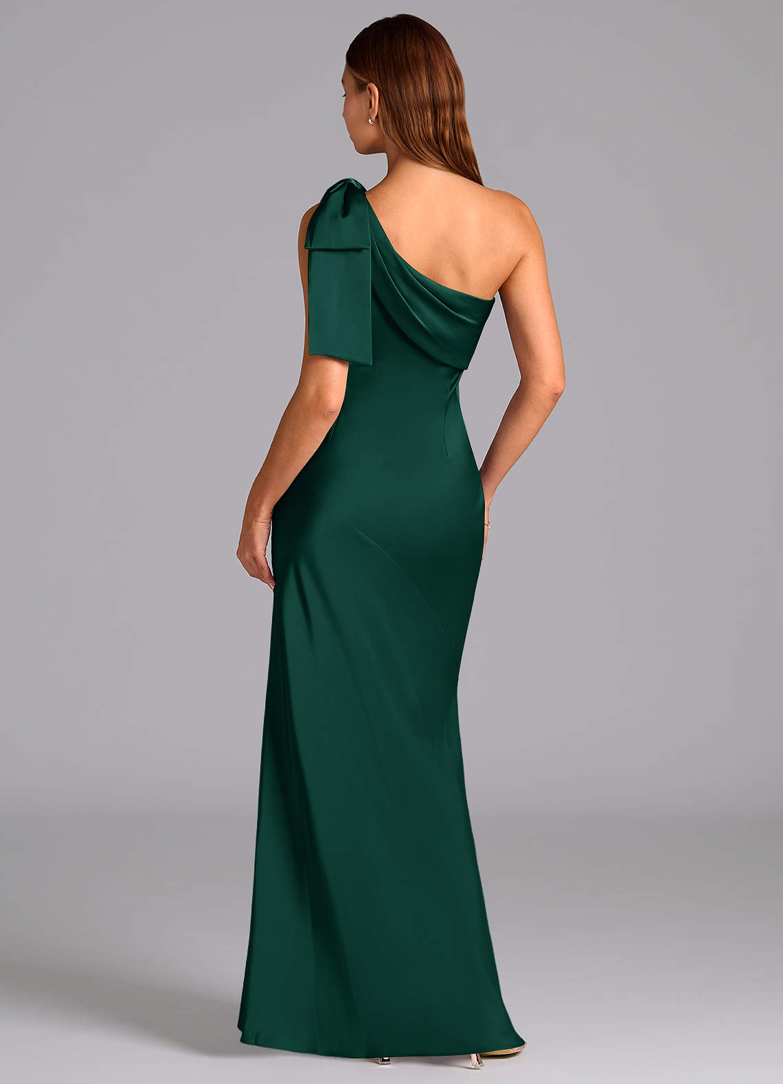 Azazie Yuanna Bridesmaid Dresses Emerald Mermaid One Shoulder Stretch Satin Dress image1