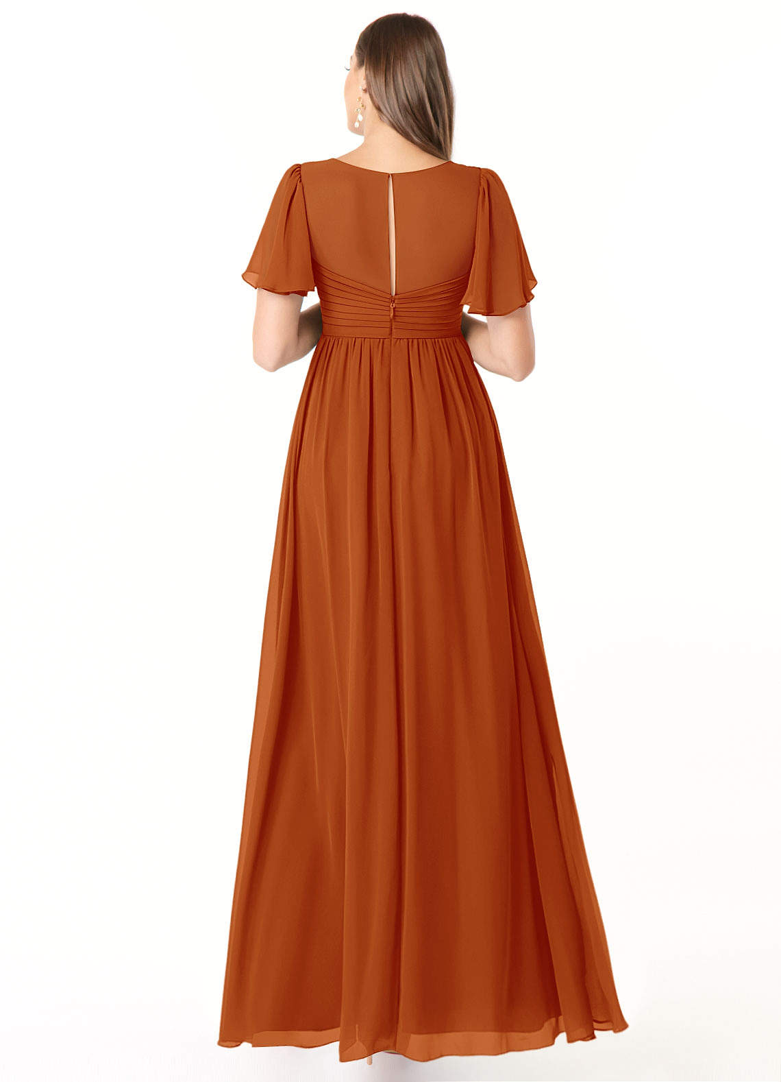 Azazie Verna Robes de demoiselle d'honneur de maternité Robe Trapèze Col V froncé Longueur ras du sol Mousseline de soie image1