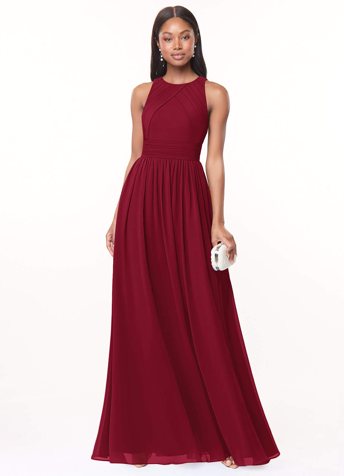 Azazie Harper Bridesmaid Dresses Burgundy A-Line Pleated Chiffon Dress image1