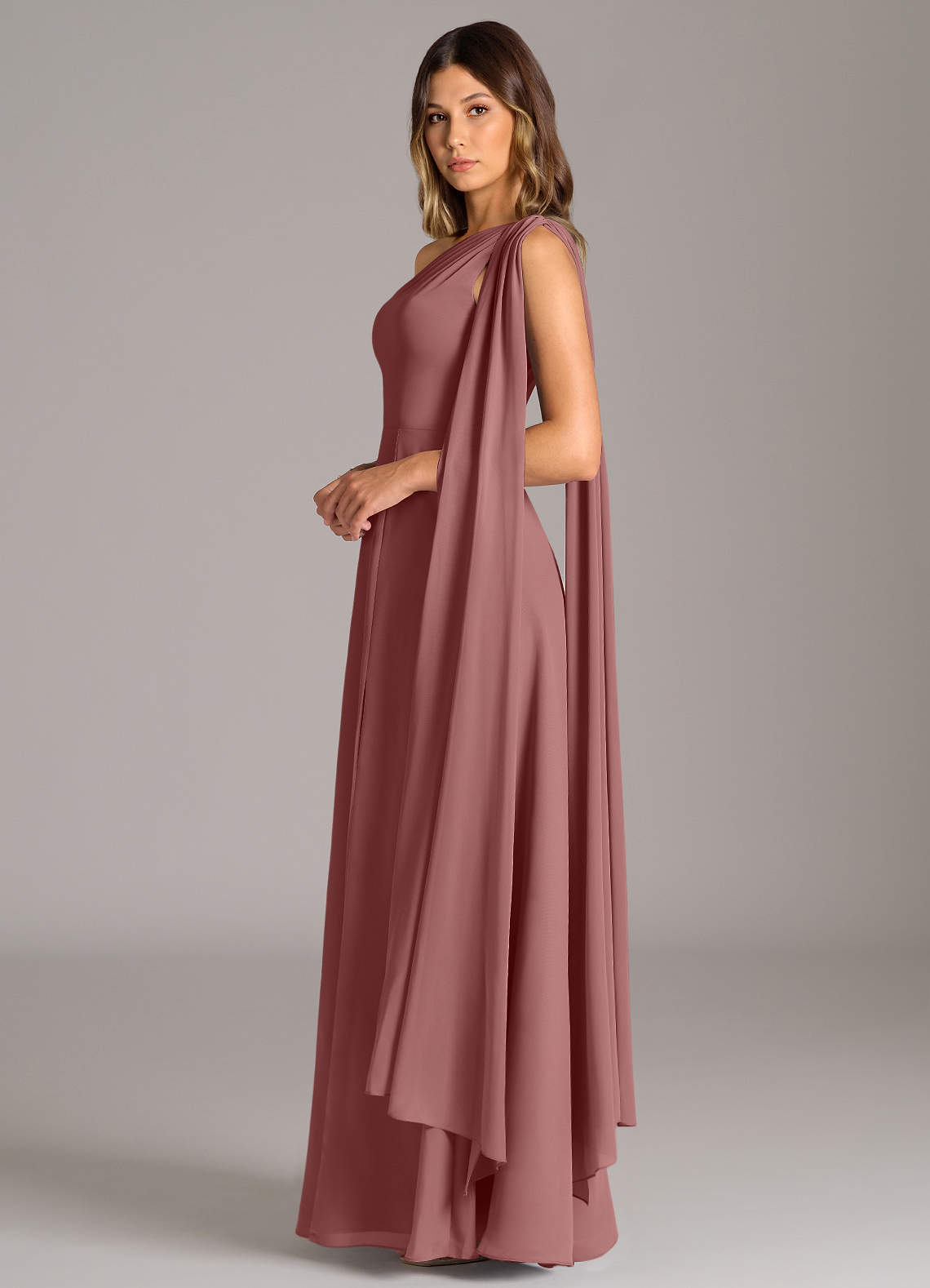 desert bridesmaid dresses One-Shoulder Draped Skirt Satin Trumpet Gown