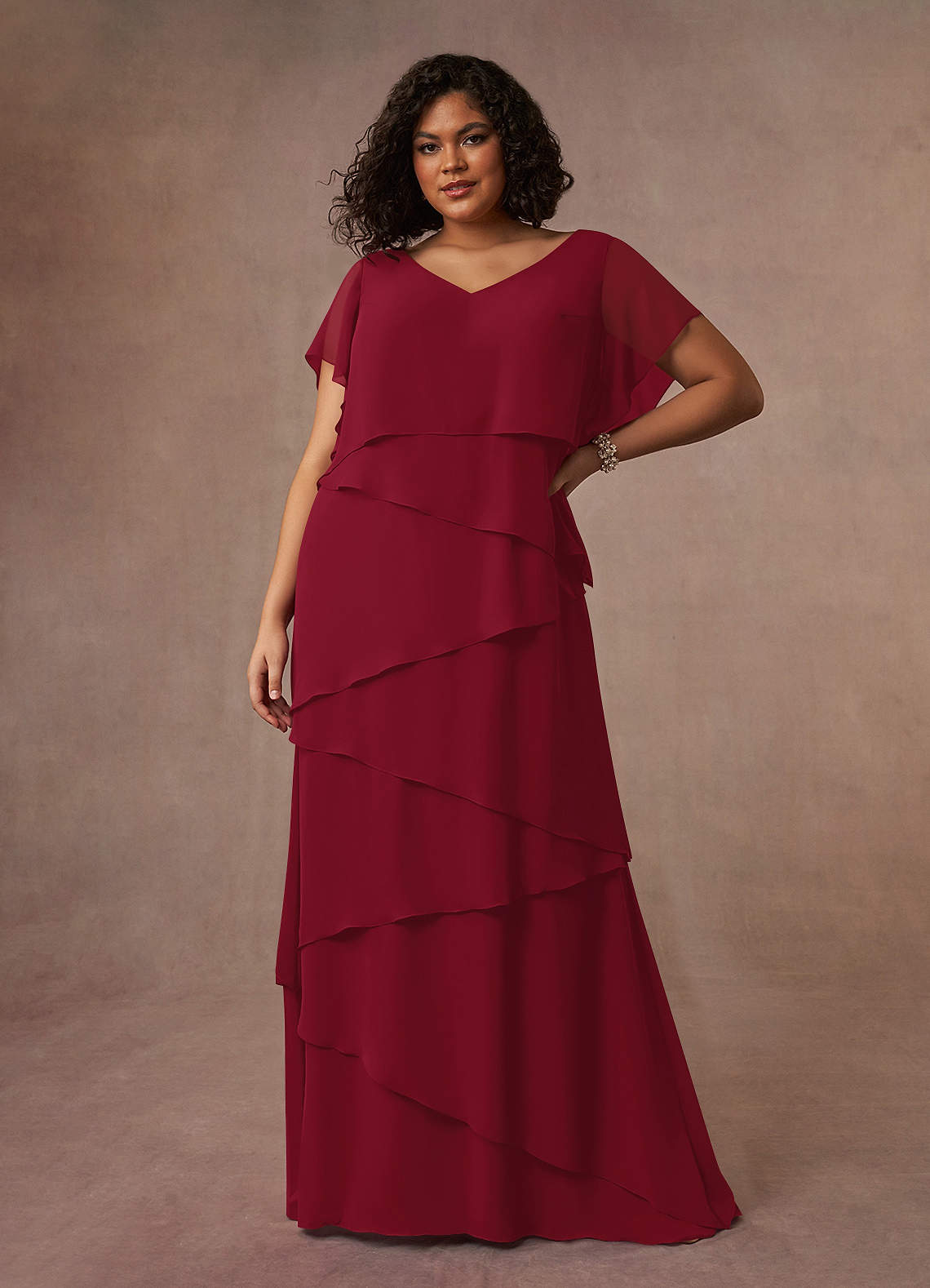 Azazie OHara Vestidos para mãe da noiva Vestido Borgonha de Chiffon de Linha A image11