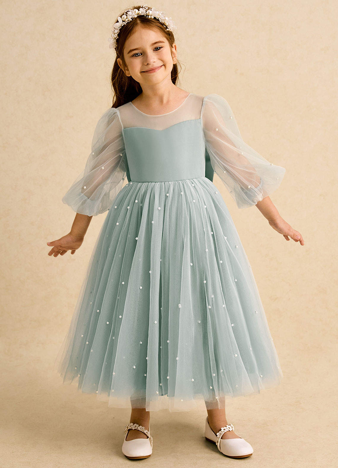 Azazie Trudy Silver Sage Ball-Gown Sweetheart Neckline Tulle Dress