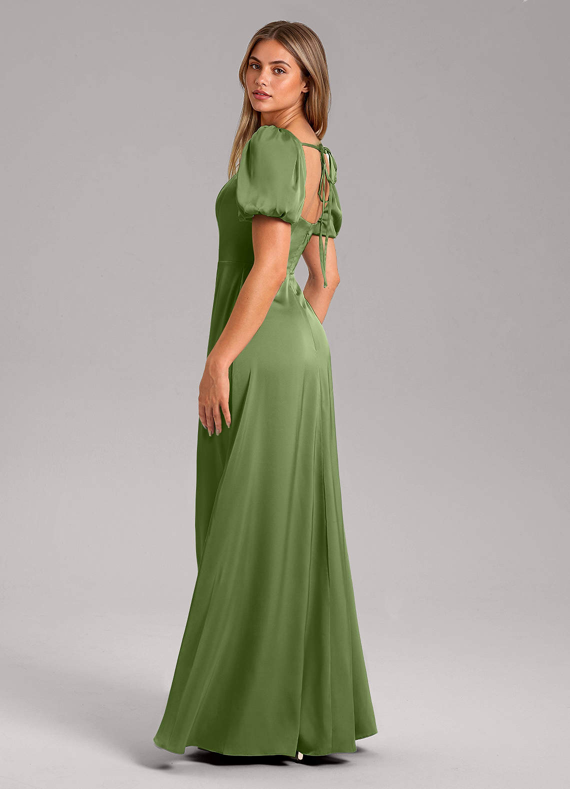 Azazie Fyona Vestidos de damas de honor Vestido de Enebro de Satén Elástico de Corte en A con Plisado image10