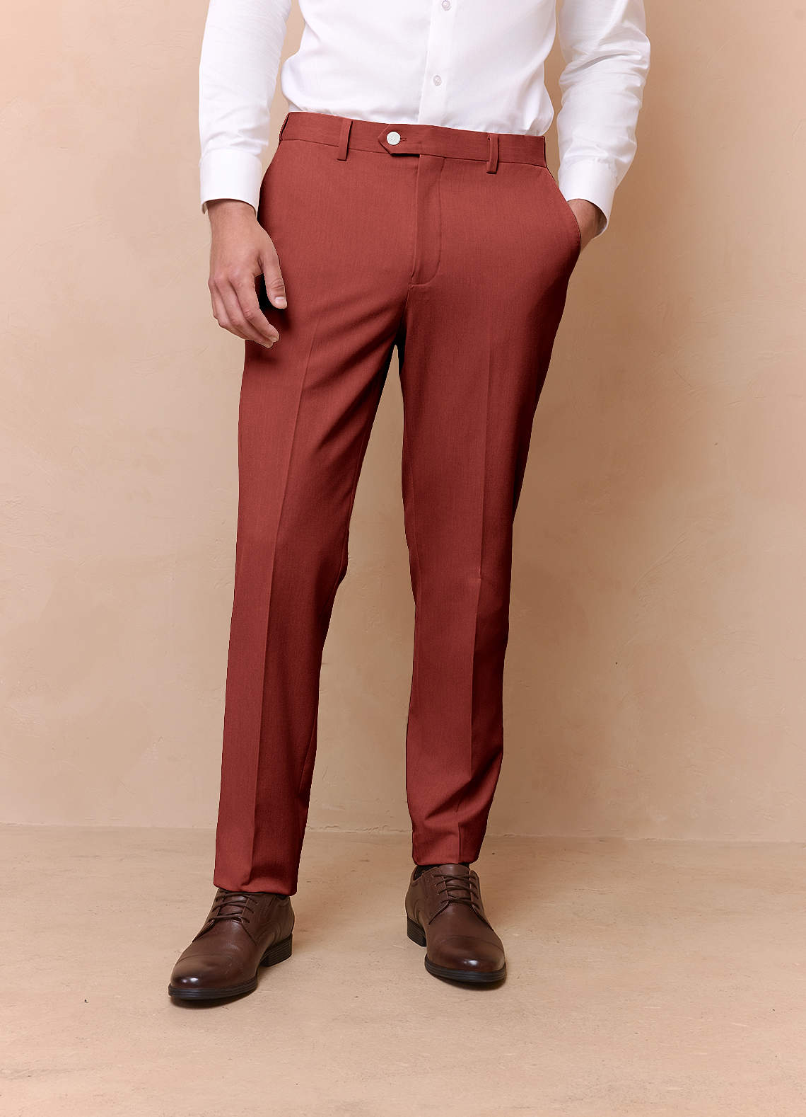 front James Terracotta Structured Stretch Dress Pants