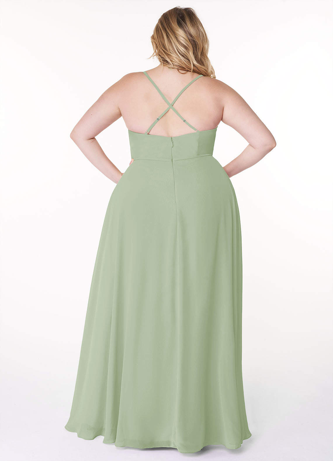 Azazie Naeem Bridesmaid Dresses Dusty Sage A-Line V-Neck Ruffle Chiffon Dress image7