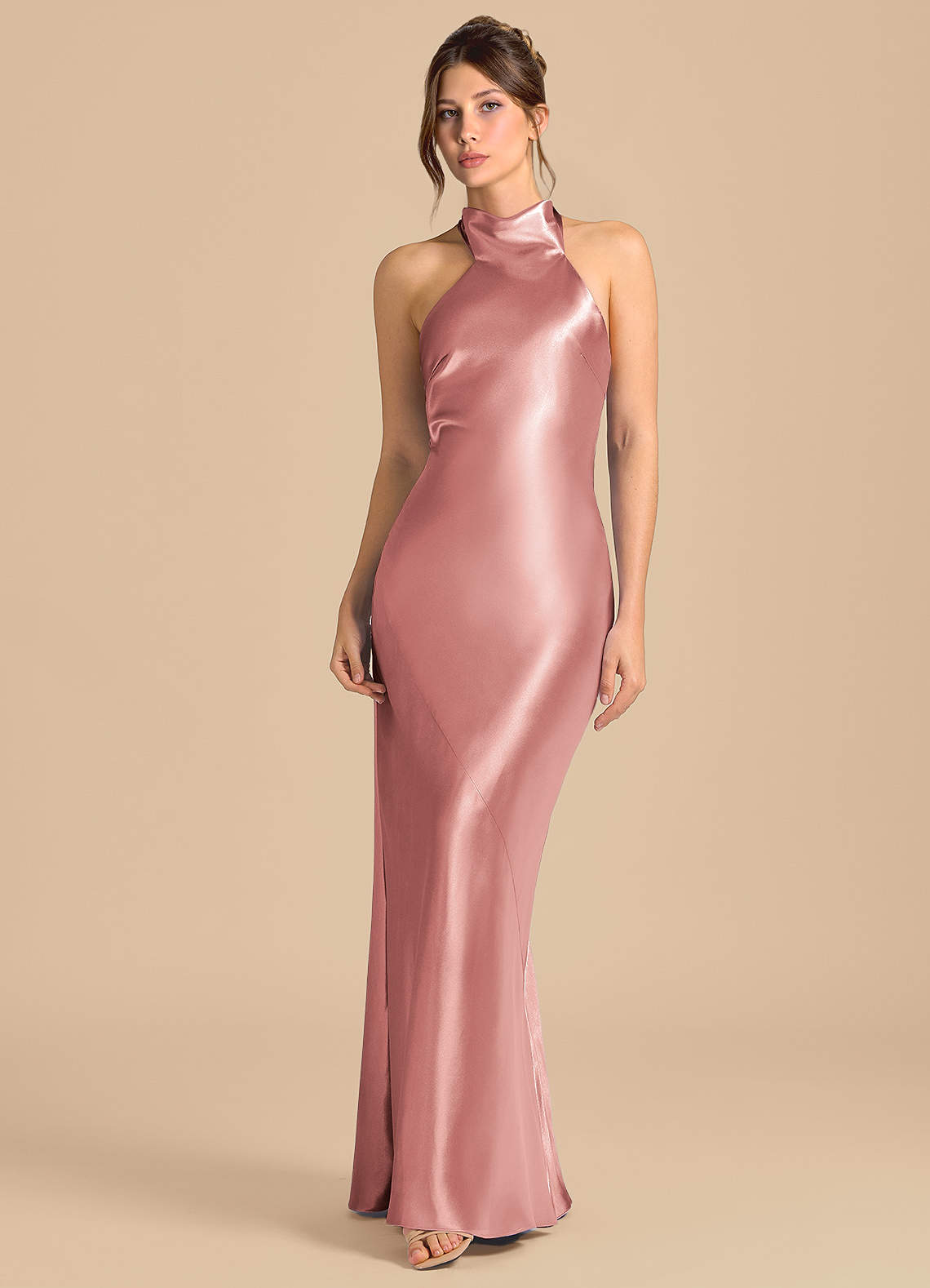 Azazie Velli Brudepigekjoler Skede Høj hals Metallisk satin Gulv-længde Kjole image3