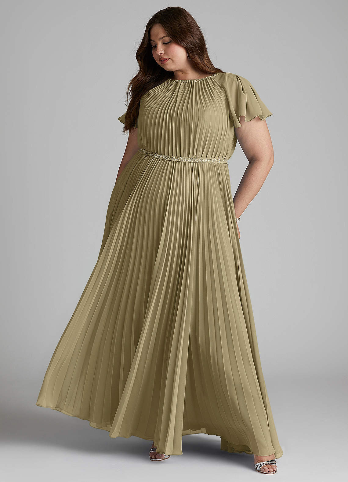 Azazie Kara At-home Try On Dresses A-Line Pleated Chiffon Floor-Length Dress image11