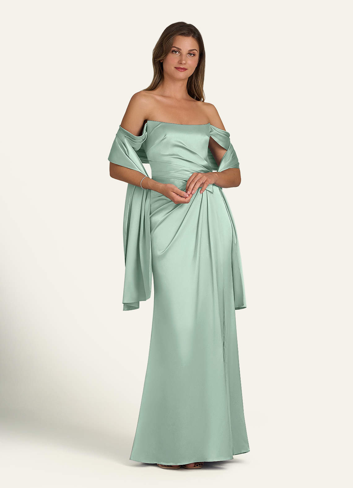 front Azazie Matching Color Ireland Metallic Satin Shawl