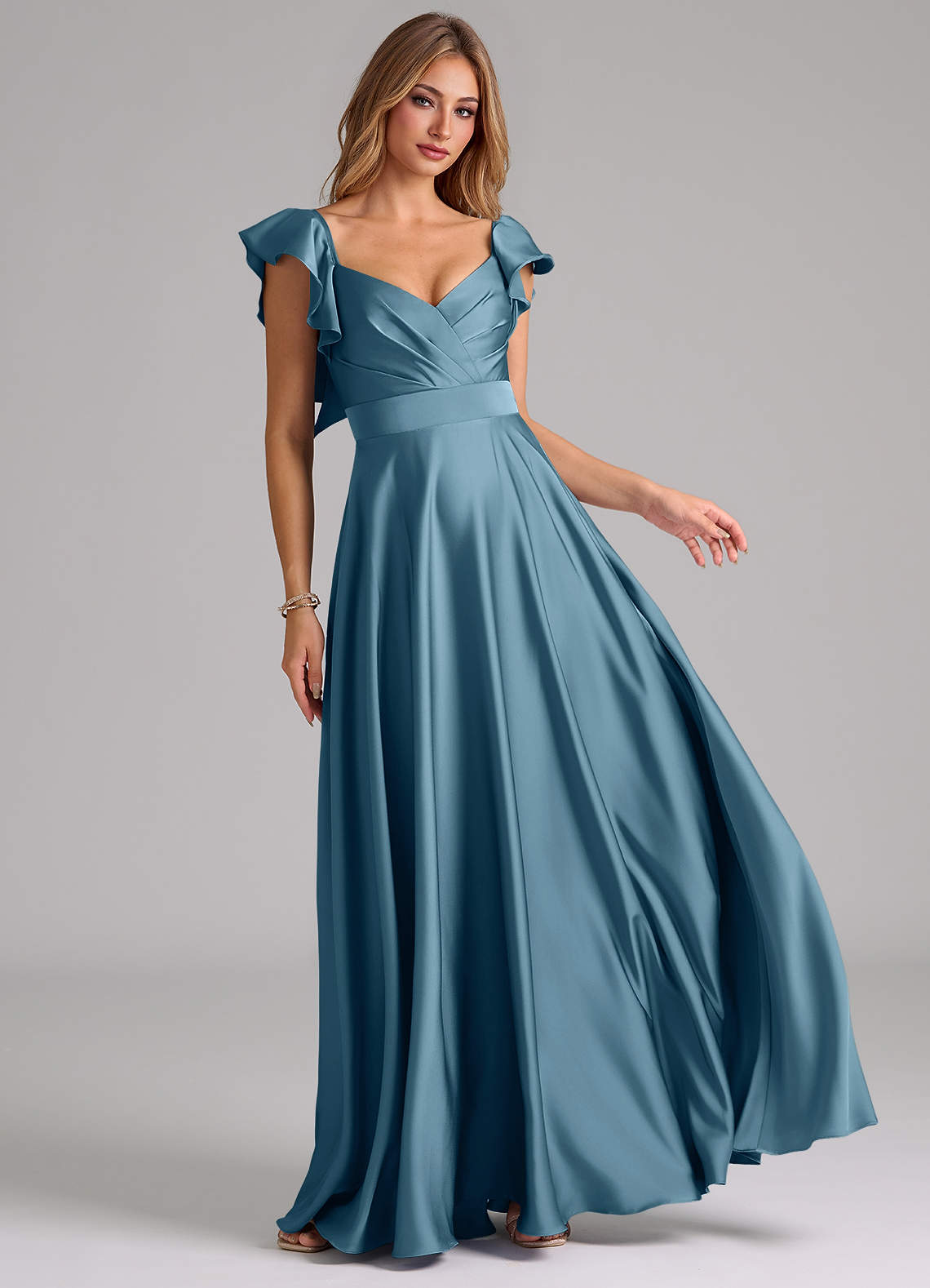 Azazie Leilani Bridesmaid Dresses Bermuda A-Line Ruched Stretch Satin Dress image1