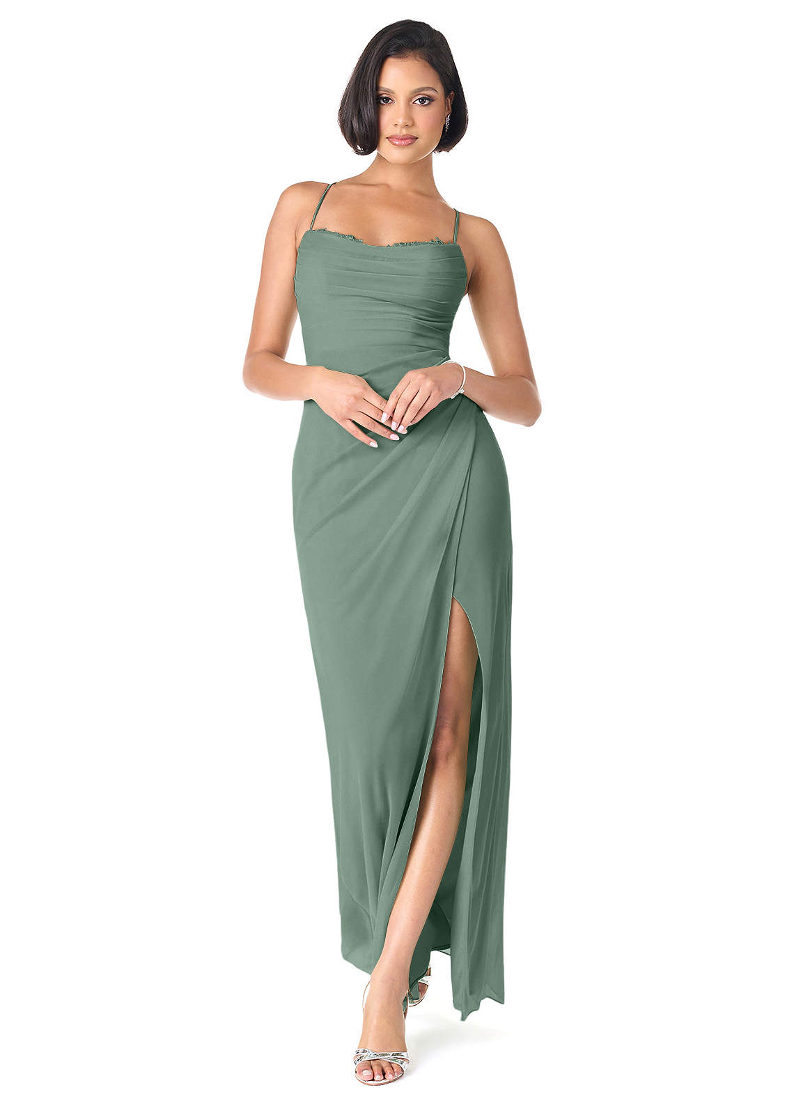 Azazie Ashana Bridesmaid Dresses Eucalyptus Sheath Sweetheart Lace Mesh Dress image1