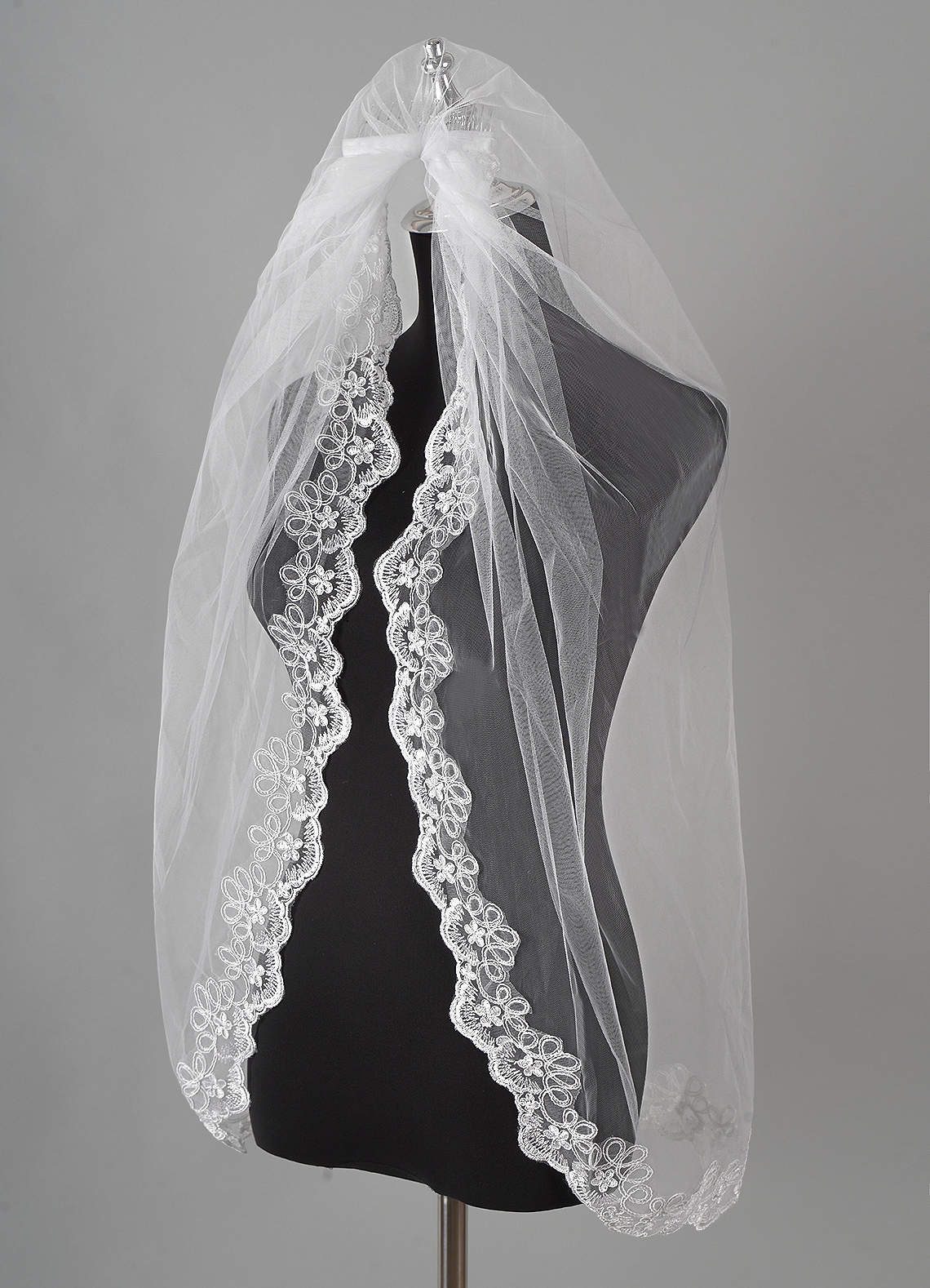 front Juliette Lace Waist Length Veil