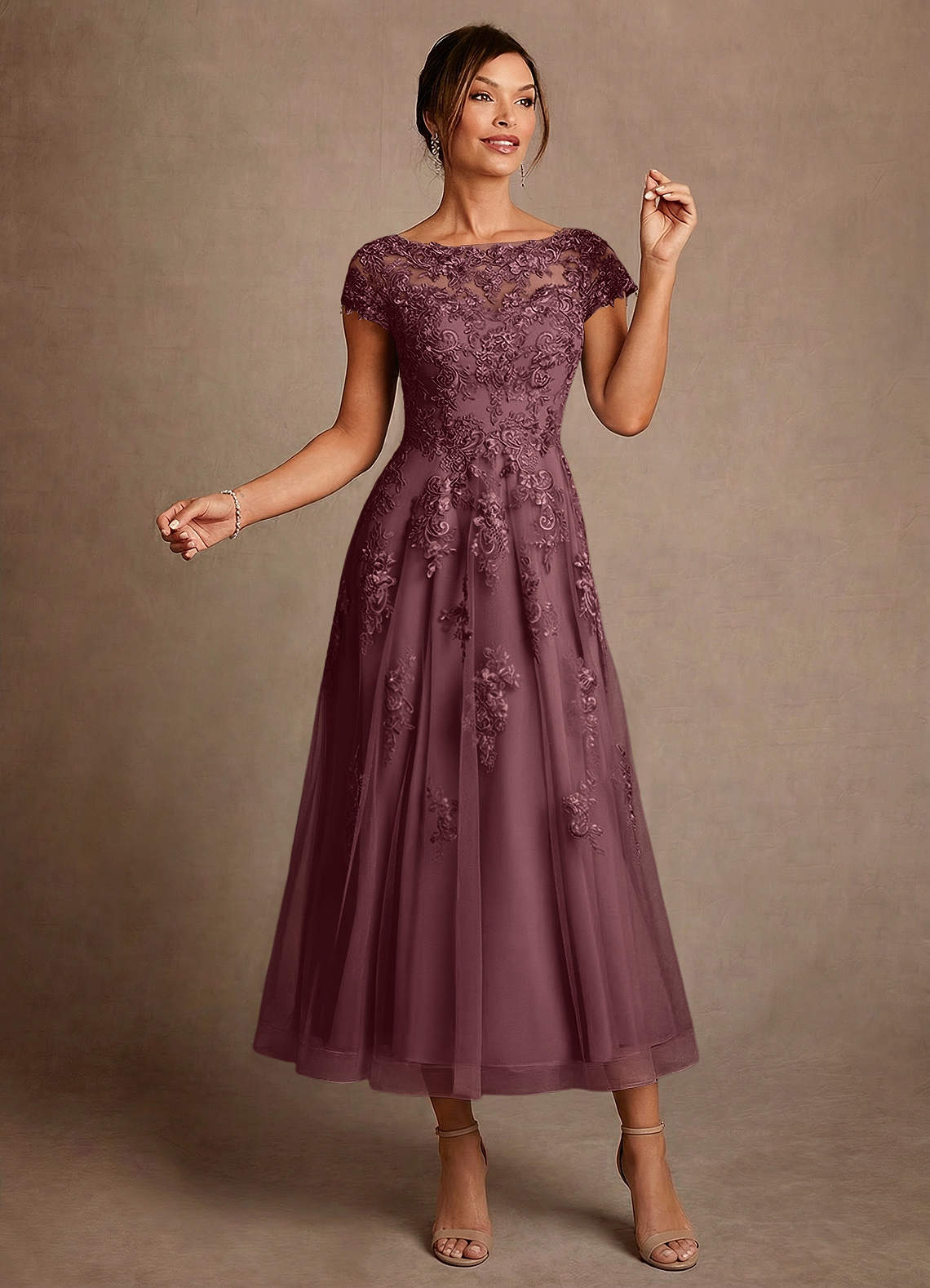 Azazie Jolanda Kleider für die Brautmutter A-Linie Spitze Kleid Sangria image2