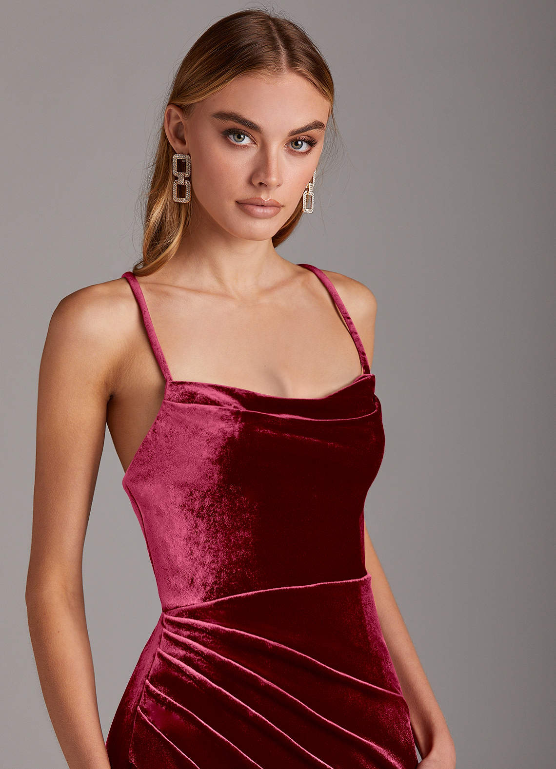 chinese dress ladies Gothic Red Burgundy Velvet Lace Spaghetti Strap Bodycon Alt Goth Long –  ROCK 'N DOLL main image 0