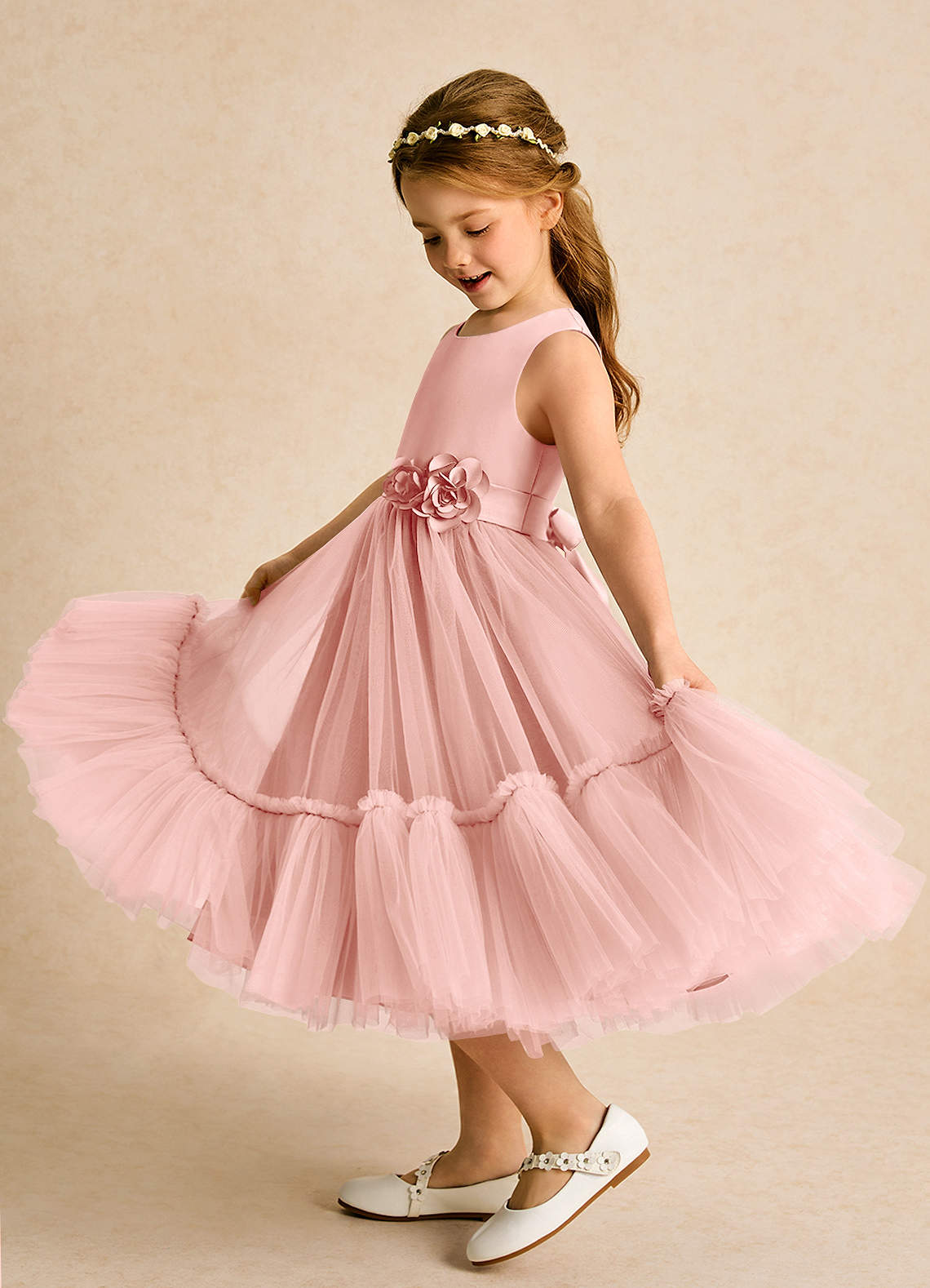 Azazie Miracle Flower Girl Dresses Rosette A-Line Bow Matte Satin Dress image1